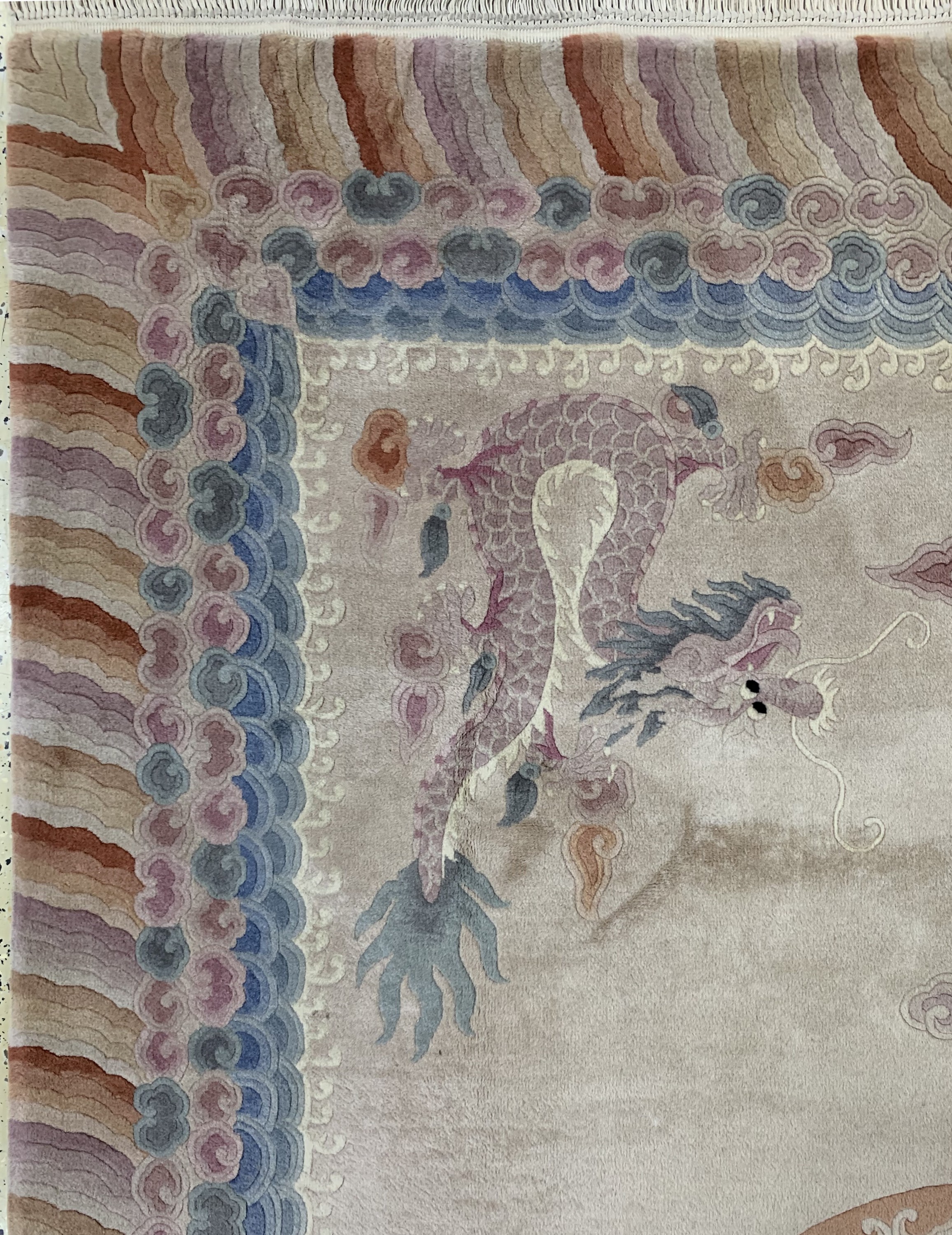 Detail d: Aubusson"Drachen-Teppich", China, Ende 20.Jhd, Wolle auf Baumwolle, ca. 295 x 200 cm,Reinigungsbedürftig, EHZ: 2