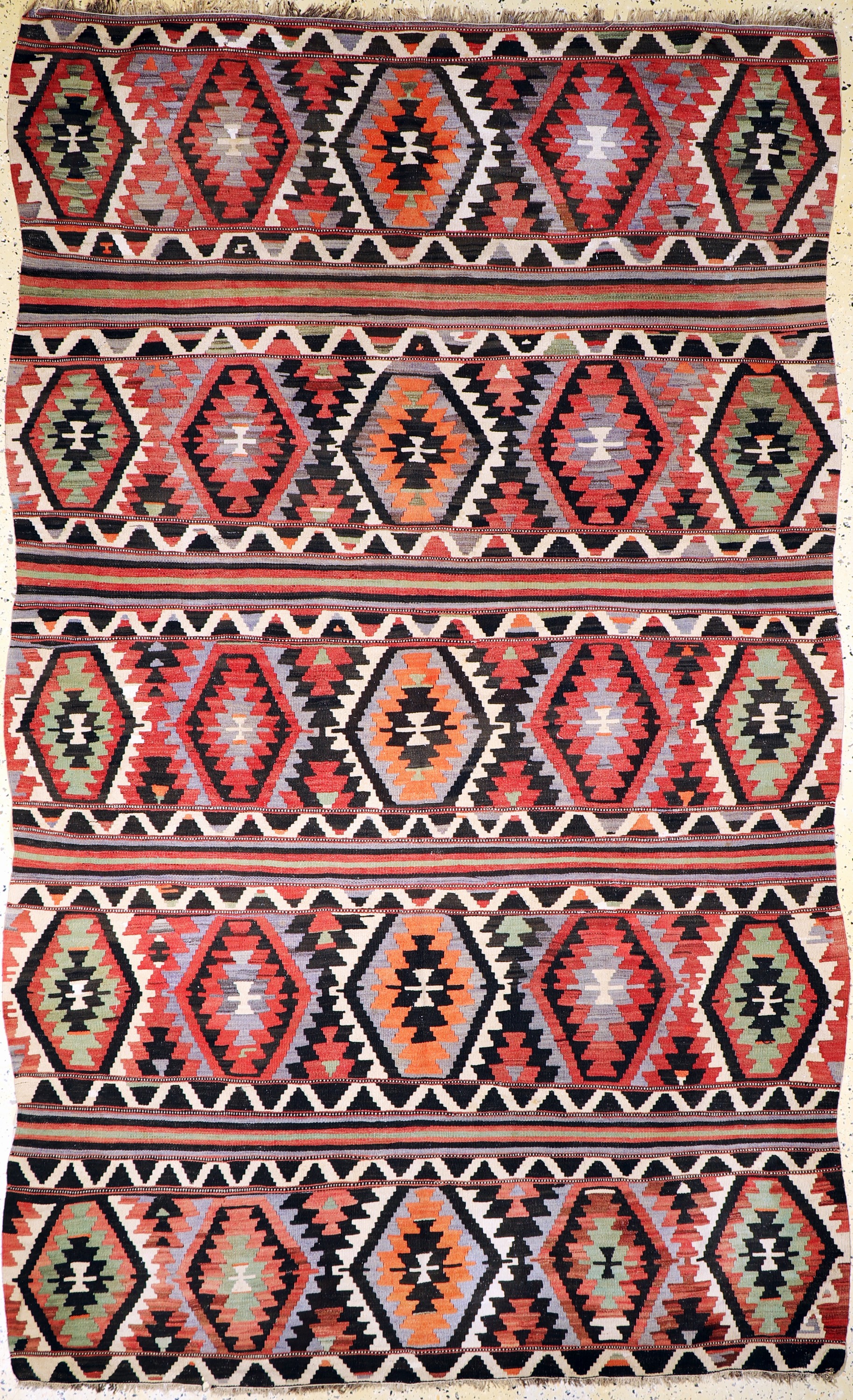 Anatol Kelim antik, Türkei, um 1900, Wolle auf Wolle, ca. 280 x 170 cm, EHZ: 2(mehrerer kleine Löcher).