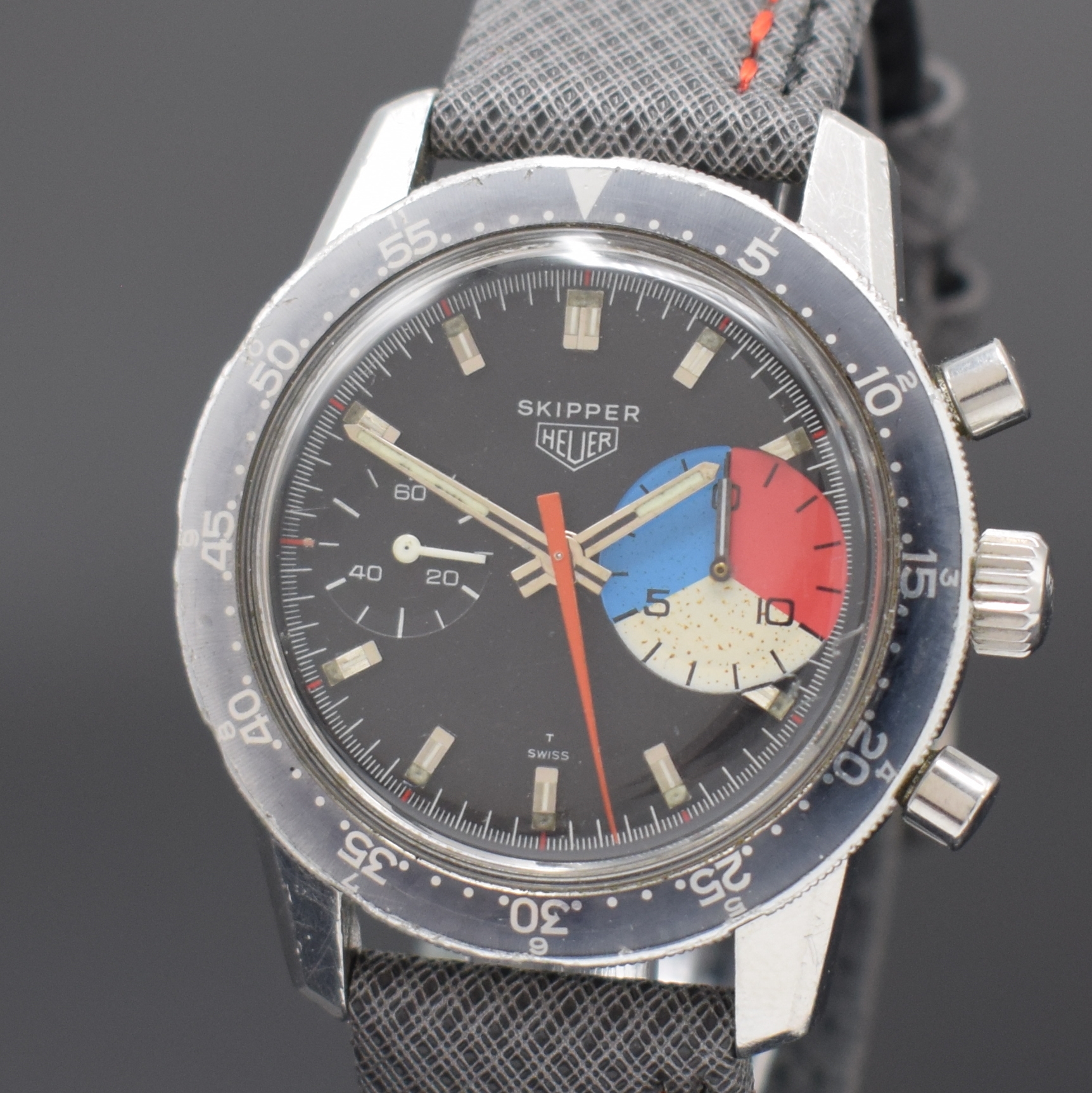 Detail a: HEUER Skipper sehr seltener vintage Armbandchronograph in Stahl Referenz 7763, Schweiz um 1968, Handaufzug, Autavia Compressor-Gehäuse, Boden ...