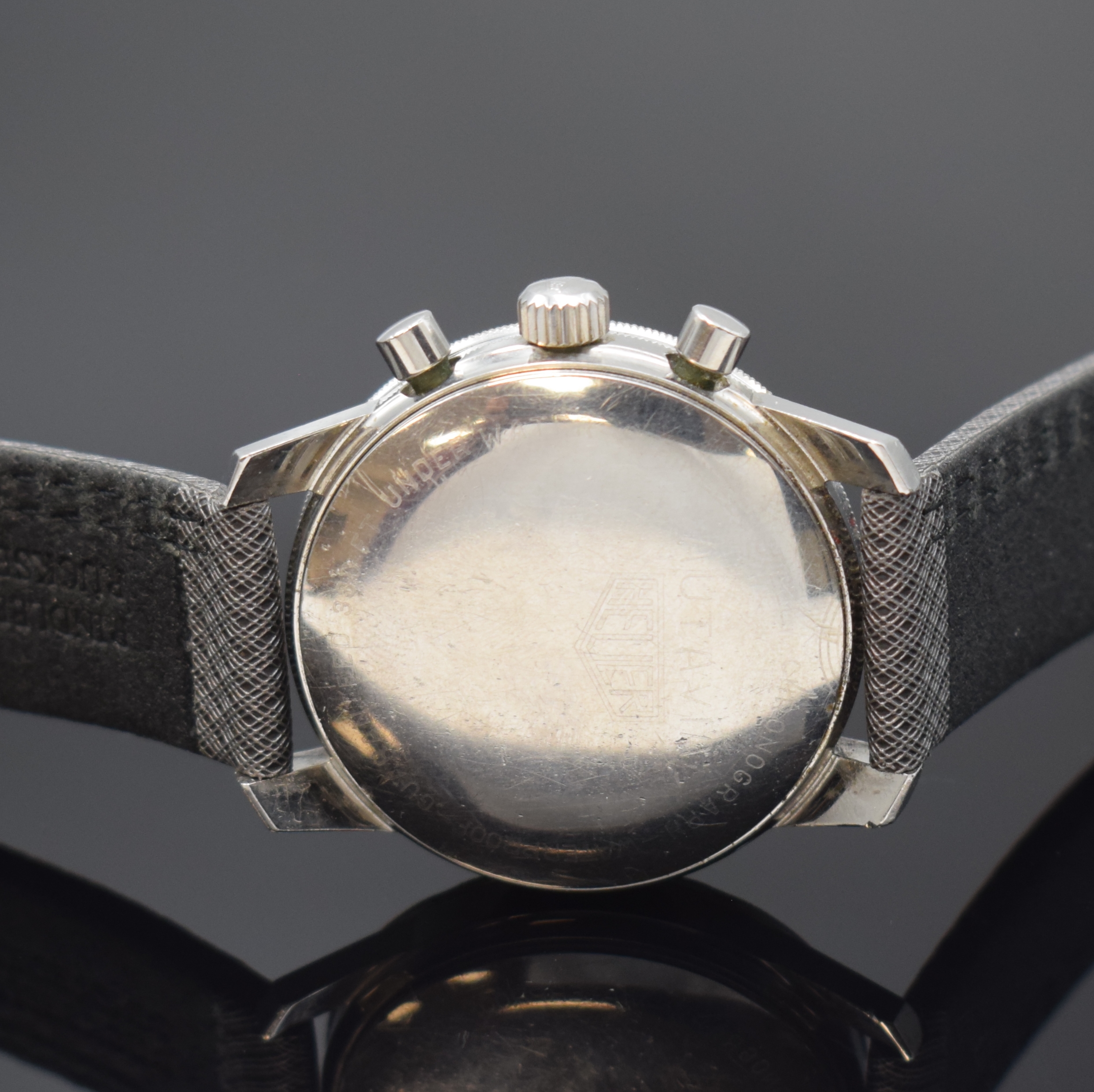 Detail c: HEUER Skipper sehr seltener vintage Armbandchronograph in Stahl Referenz 7763, Schweiz um 1968, Handaufzug, Autavia Compressor-Gehäuse, Boden ...