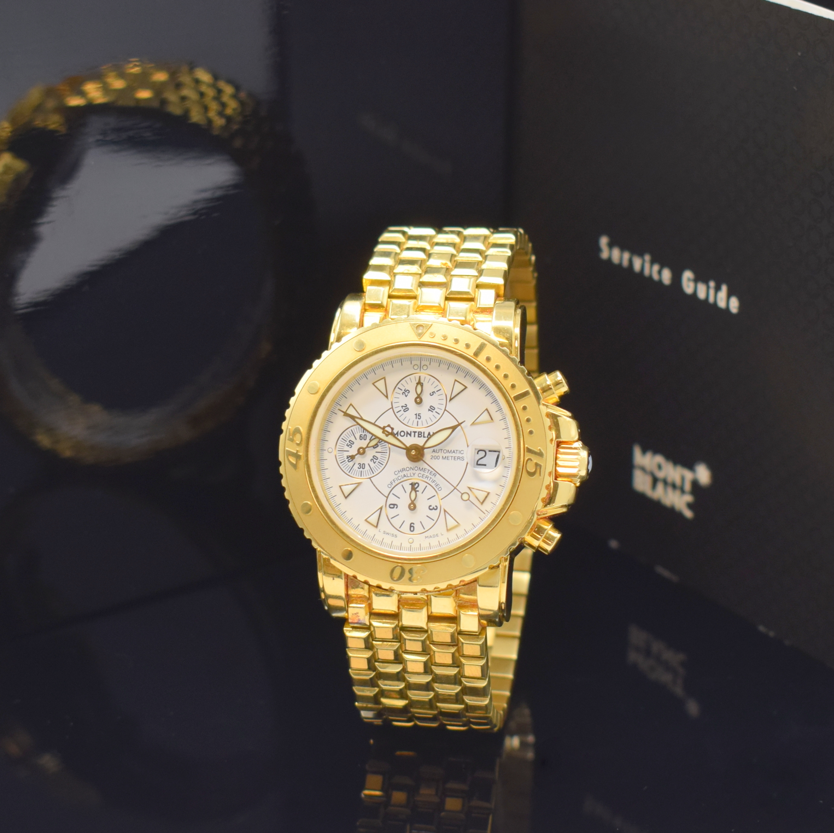 MONTBLANC seltener und sehr luxuriöser XXL Sport Chronograph in GG 750/000 Referenz 7053, Automatik, massives Goldgeh., Boden und Krone verschr., ...