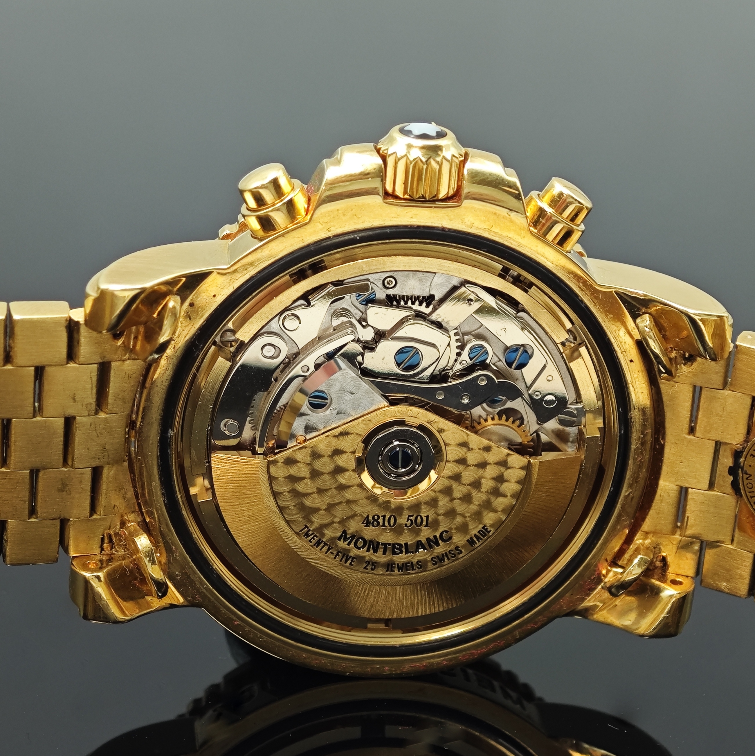 Detail g: MONTBLANC seltener und sehr luxuriöser XXL Sport Chronograph in GG 750/000 Referenz 7053, Automatik, massives Goldgeh., Boden und Krone verschr., ...