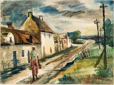Image 26869256 - Paul Löffler, 1920 Mannheim-1995 Speyer, Aquarell, Bäuerin auf der ...