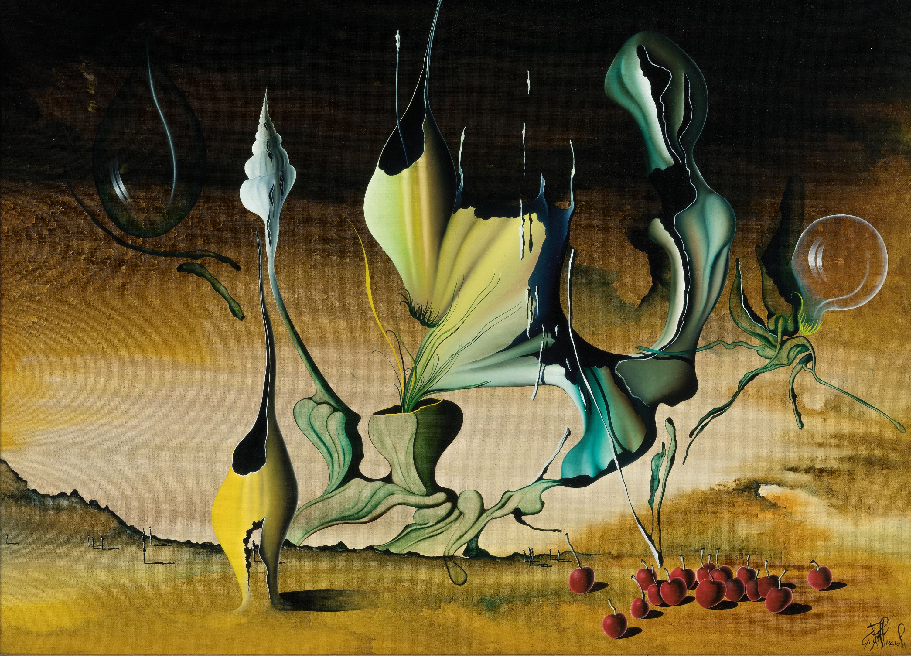Giovanni Pelliccioli, geb. 1947, Surrealistisches Stillleben, Öl/Lwd, rechts unten sign., ca. 50x70cm, R. ca. 66x87cm