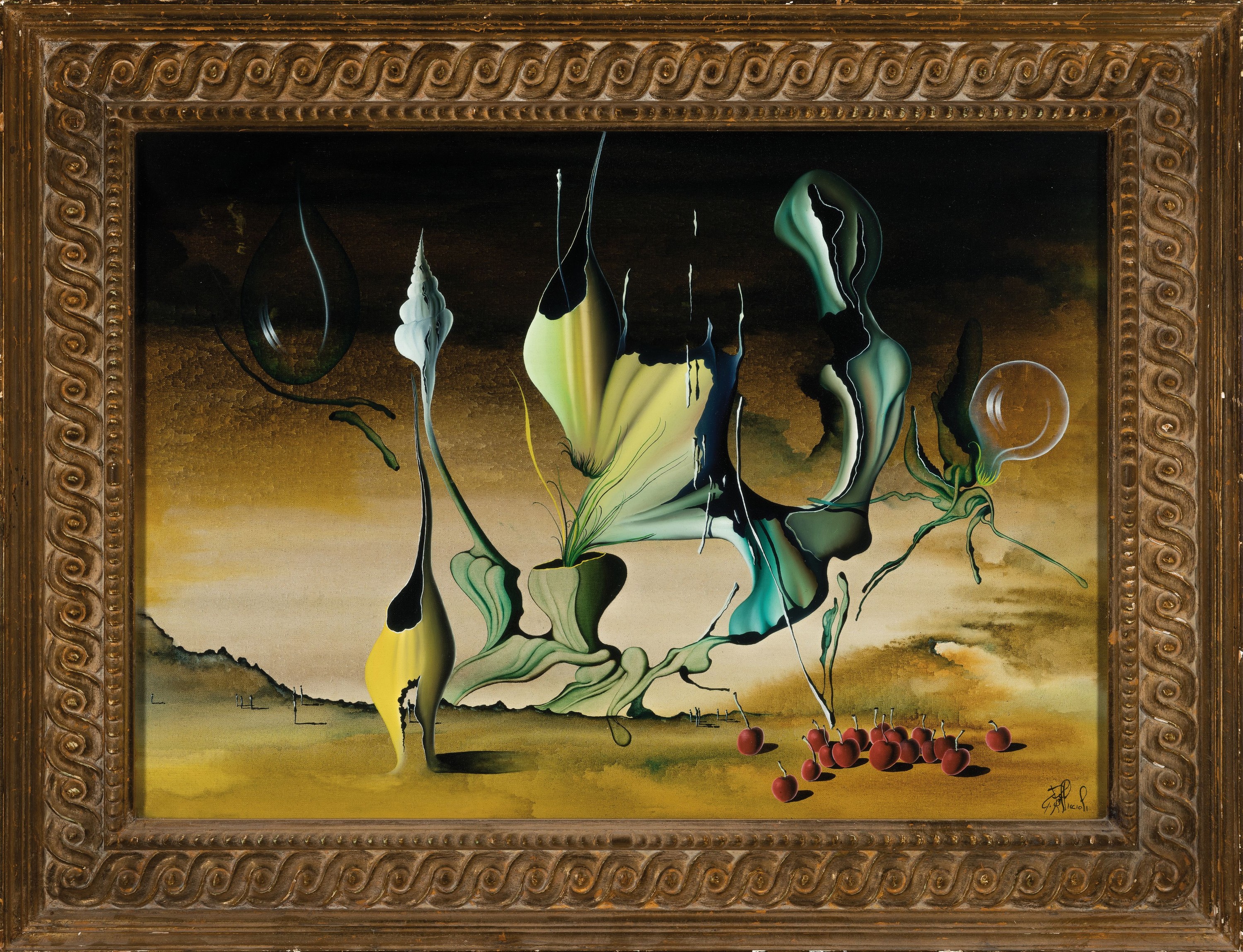 Detail k: Giovanni Pelliccioli, geb. 1947, Surrealistisches Stillleben, Öl/Lwd, rechts unten sign., ca. 50x70cm, R. ca. 66x87cm
