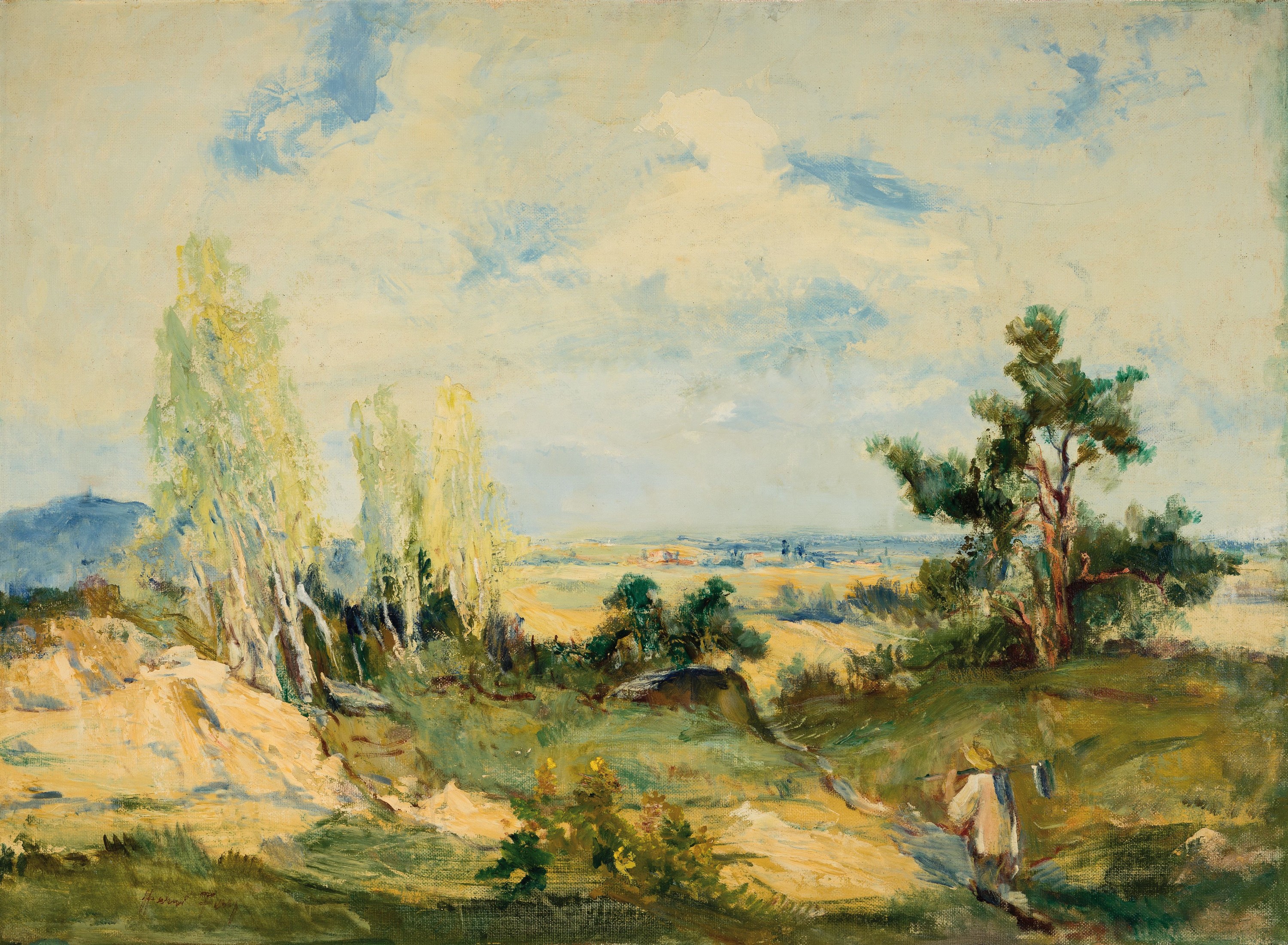 Hanns Fay, 1888 Frankenthal-1957 Neustadt/Wstr., Südpfälzer Landschaft bei Birkweiler, Öl/Hartfaser, links unten signiert, ca. 89x120cm, R. ca. ...