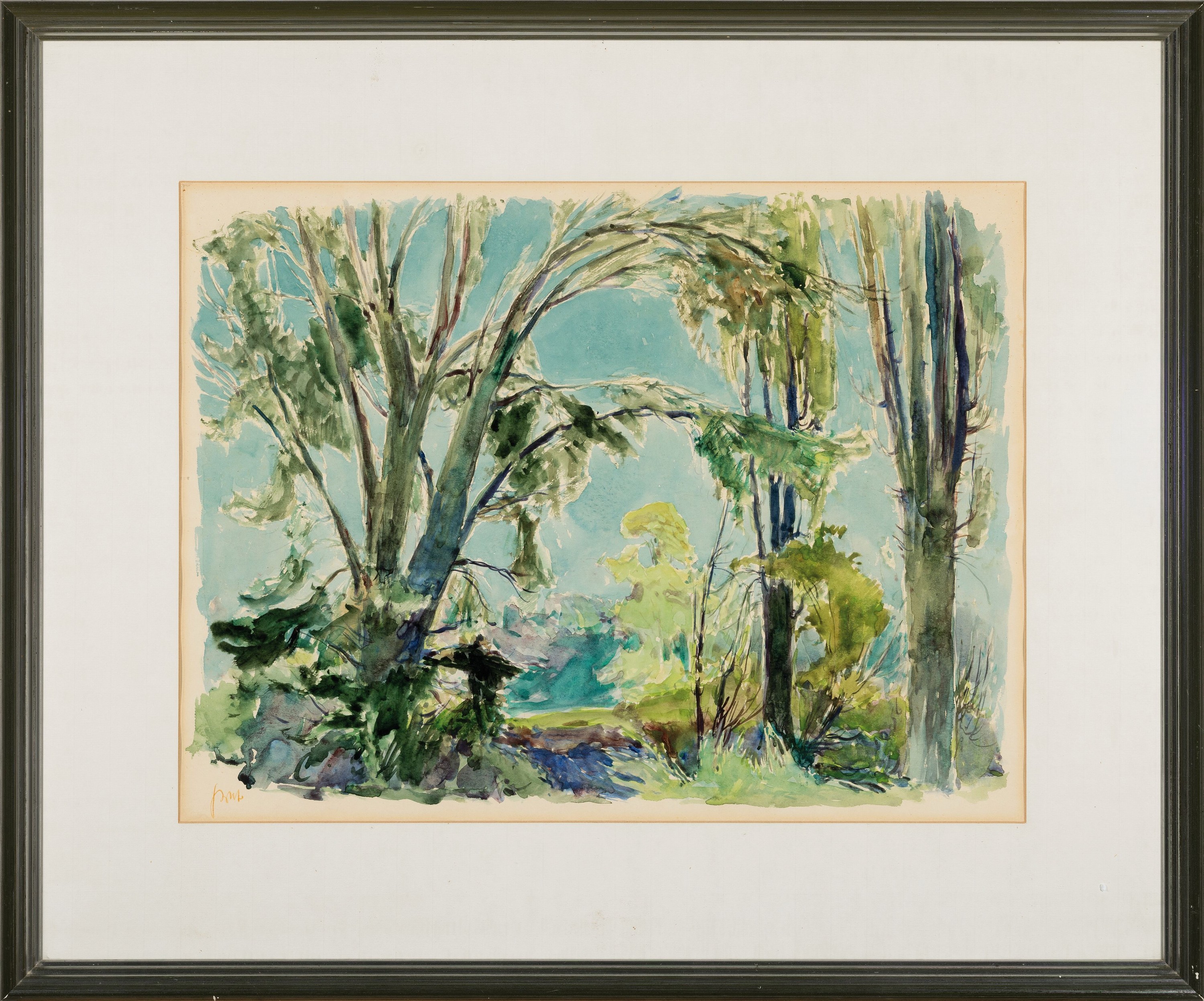 Detail k: Karl Graf, 1902 Rothenburg-1986 Speyer, Landschaft am Altrhein, Aquarell auf Papier, links unten sign., ca. 46x60cm, PP, u.Gl., R. ca. 74x88cm