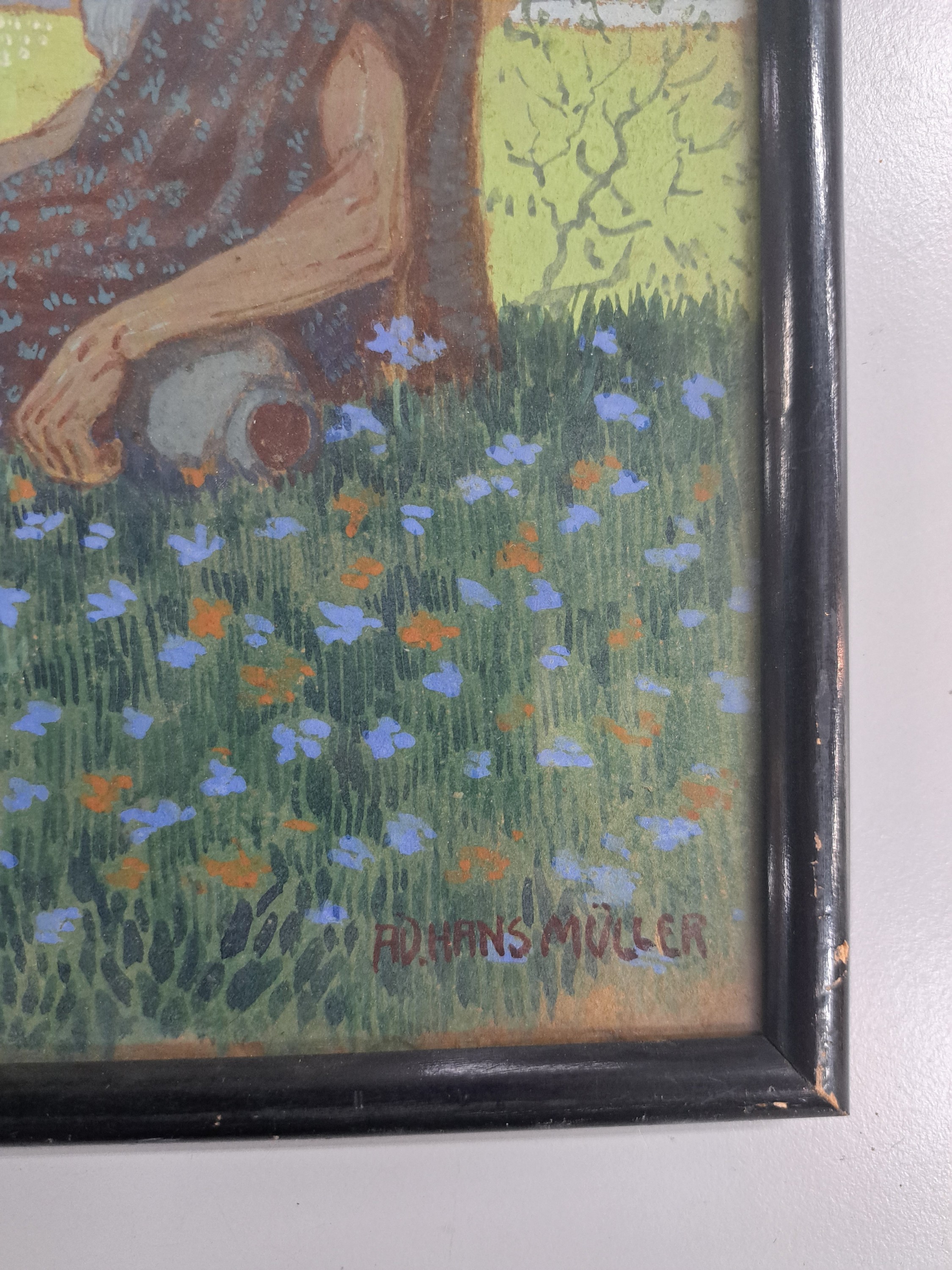 Detail e: Hans Adolf Müller, 1888-1934, Ein Frühlingslied, Pastell auf Papier, rechts unten sign. Ad. Hans Müller, rückseitig: Copie von Hans ...