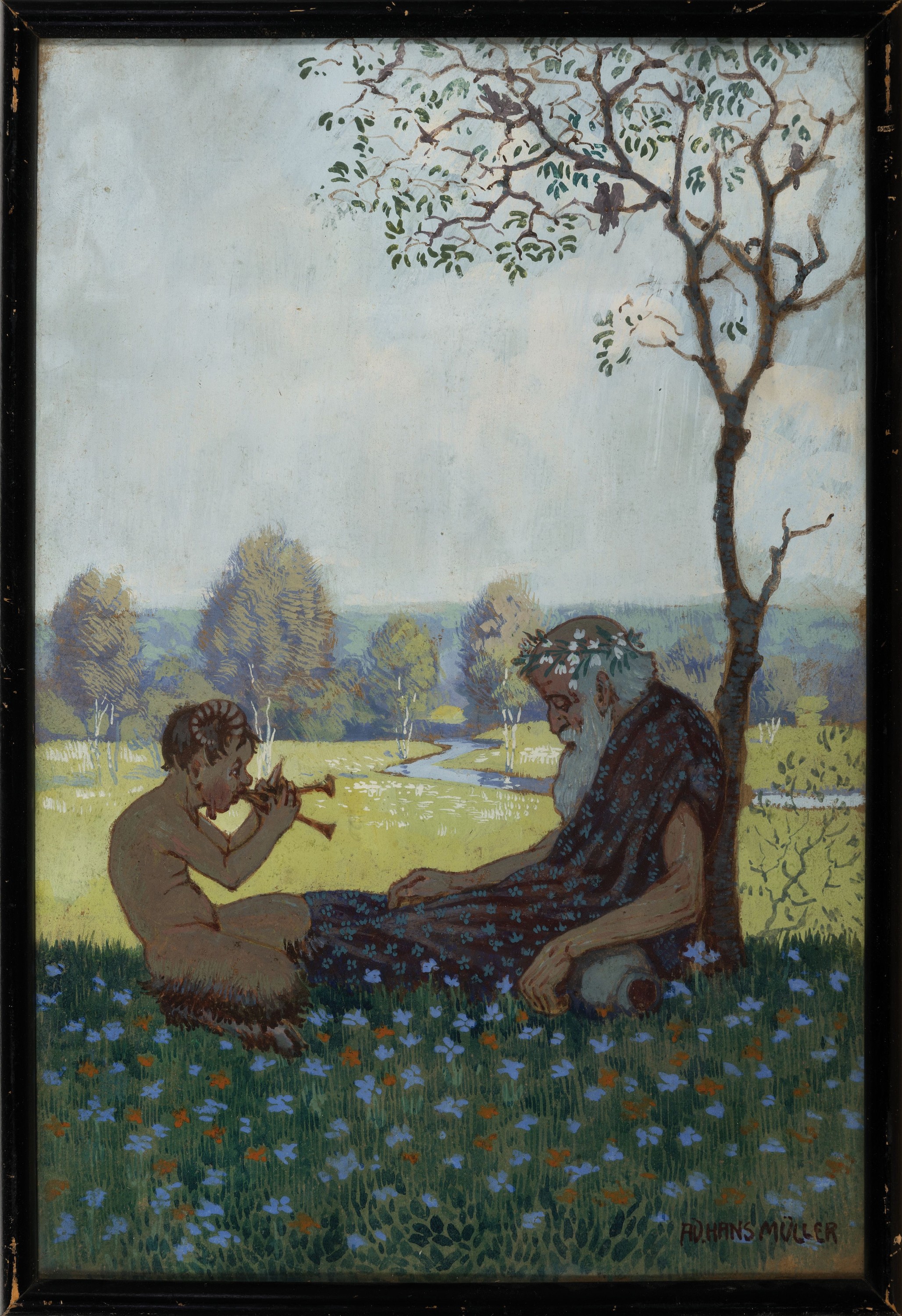 Detail k: Hans Adolf Müller, 1888-1934, Ein Frühlingslied, Pastell auf Papier, rechts unten sign. Ad. Hans Müller, rückseitig: Copie von Hans ...