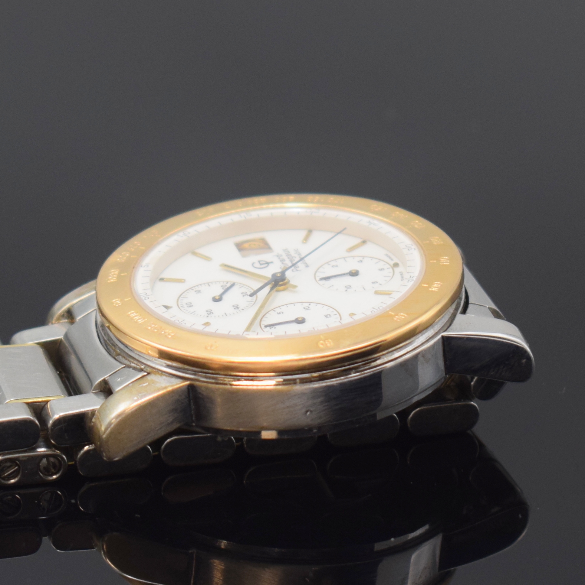 Detail d: GIRARD PERREGAUX seltener Armbandchronograph in Silber Referenz 7000, Schweiz um 1995, Automatik, massives Gehäuse in 925/000 Silber und Gold komb. ...