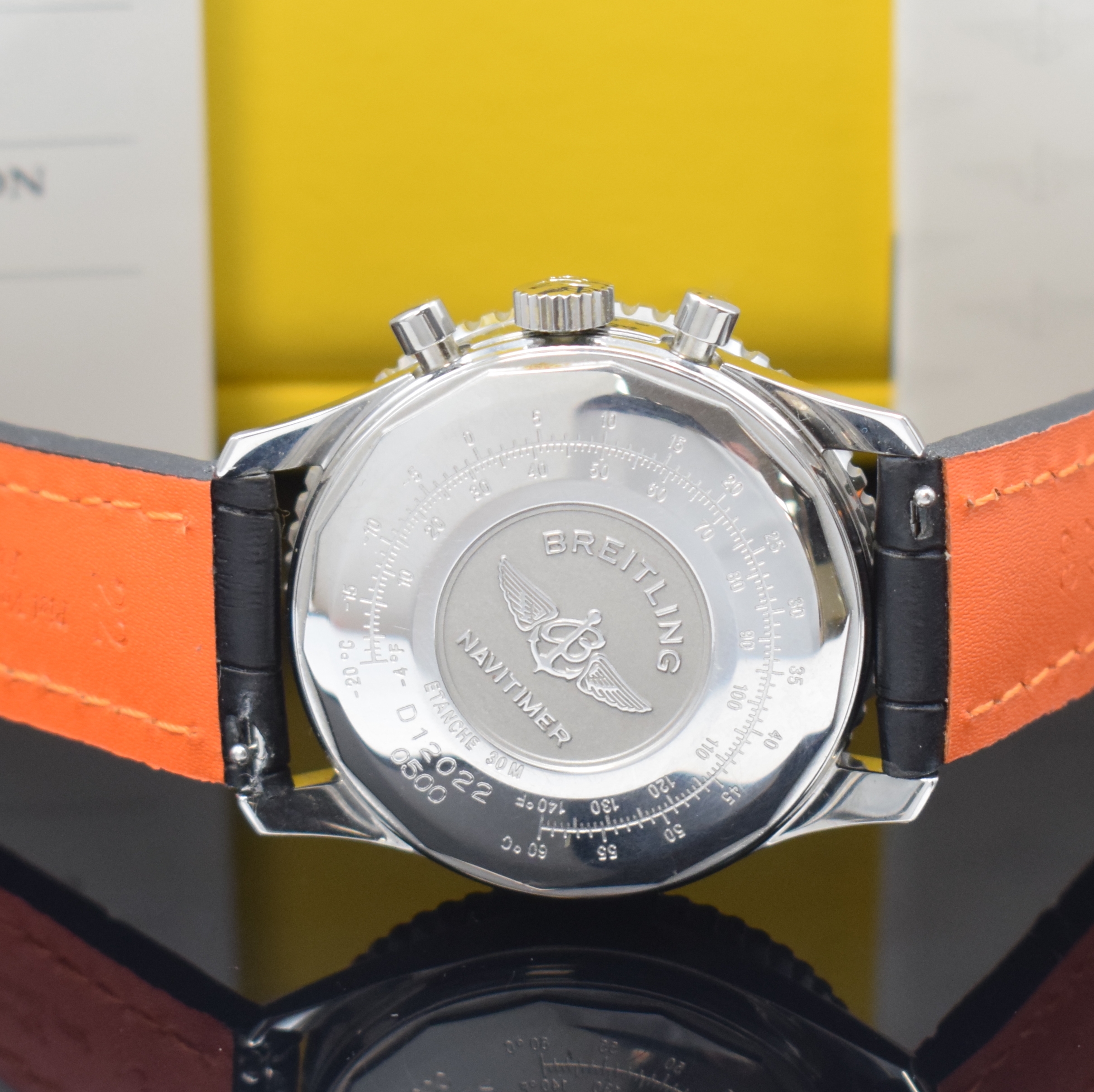 Detail c: BREITLING Navitimer Cosmonaute Herrenchronograph Referenz D12022, Schweiz um 1995, Handaufzug, Edelstahlgeh., beids. drehb. Rechenschieber-Lünette, ...