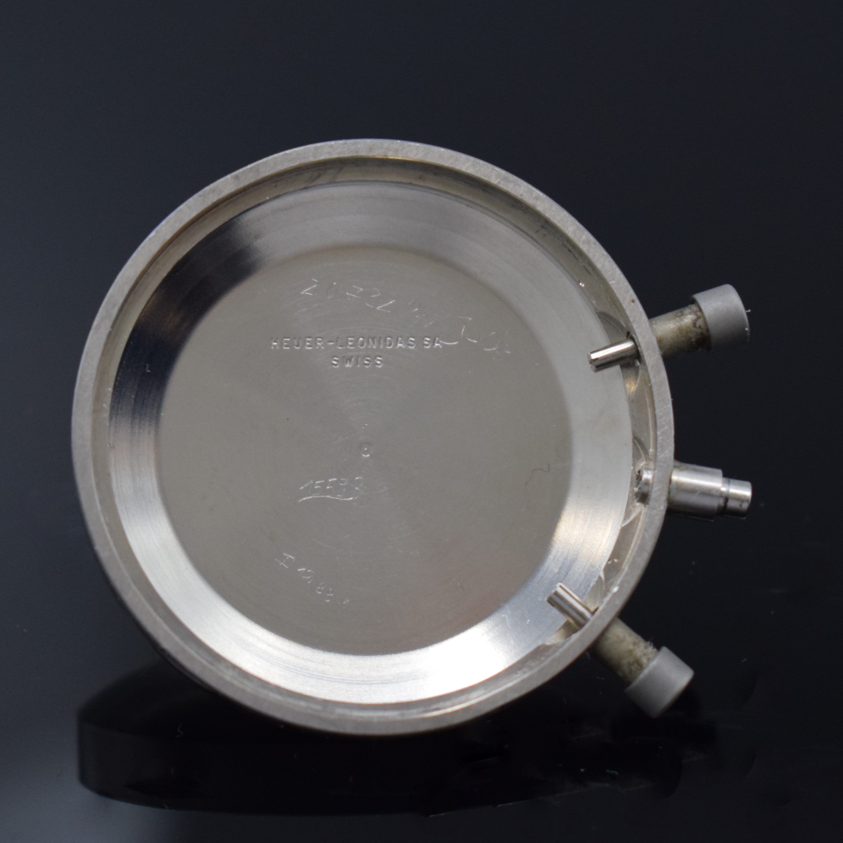 Detail e: HEUER 3H Flieger-Schaltradchronograph, Schweiz um 1970, Handaufzug, mattiertes Geh. 4-fach verschr., Boden m. Versorgungsnummer 6645-12-146-3774, ...