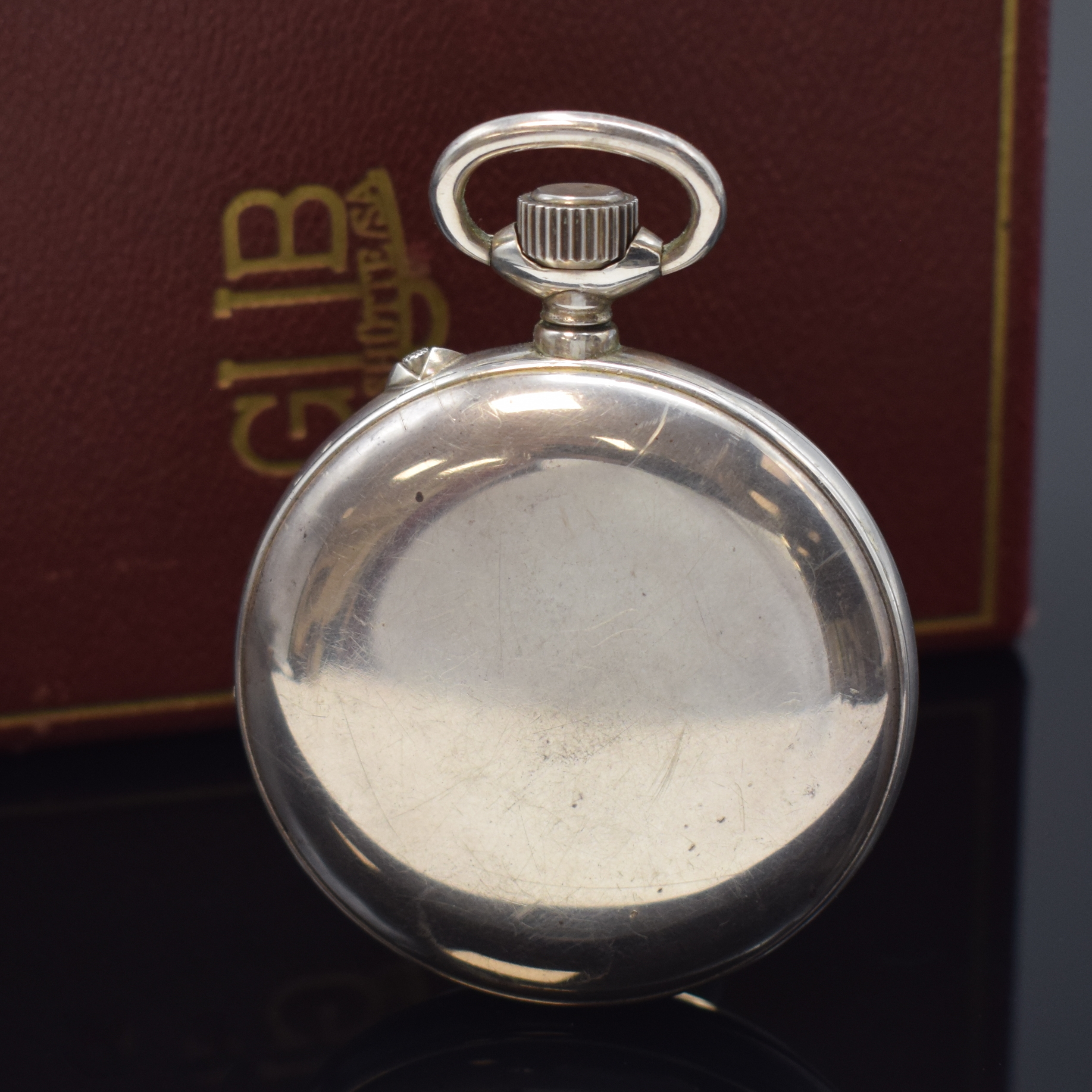 Detail a: GUB GLASHÜTTE/SA Beobachtungstaschenuhr in 900er Silber mit Auf- und Ab-Anzeige, Deutschland, Werk um 1945, Werk- und Geh.-Nr. 208248, vers. ...