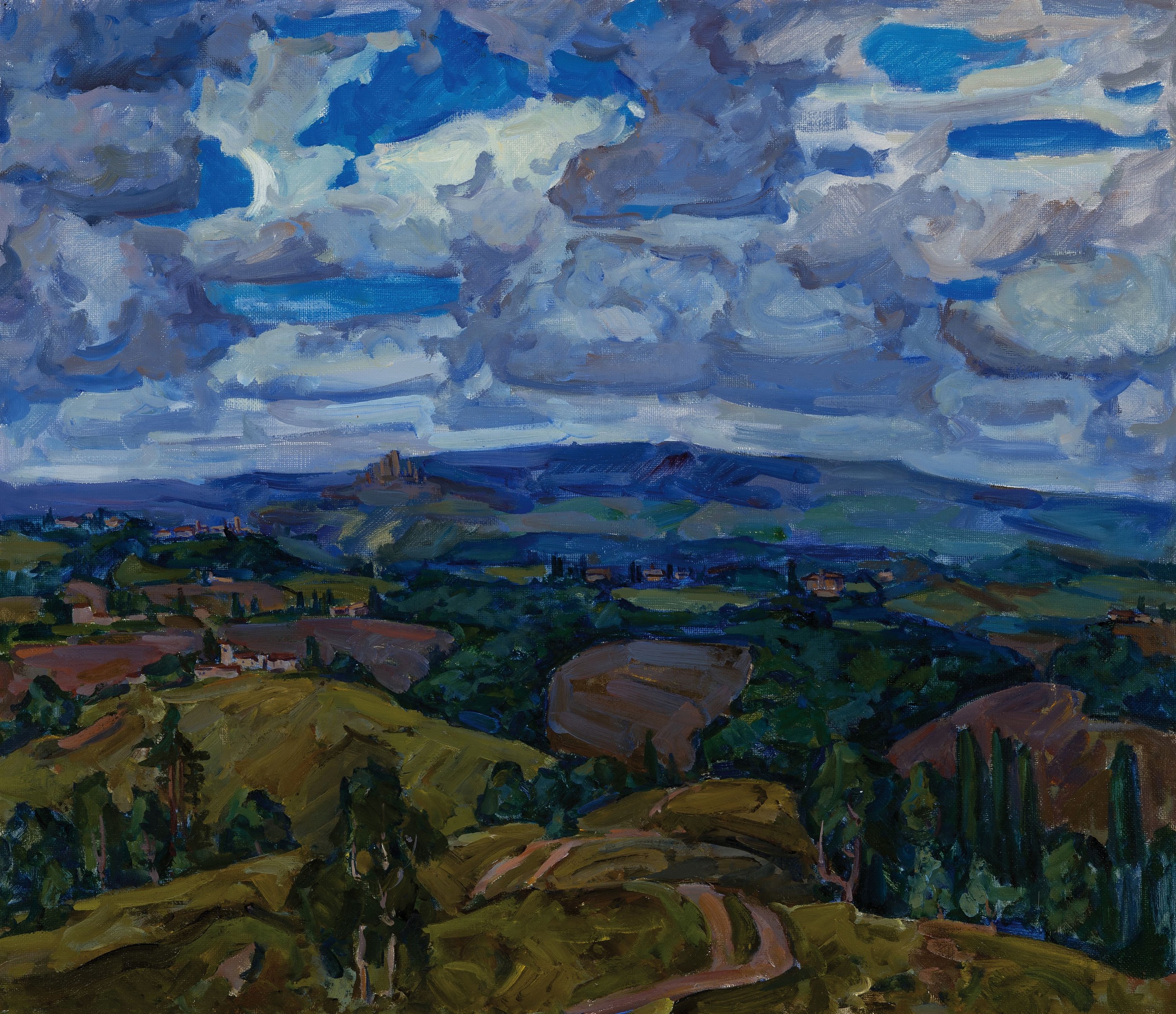 Andrei Gulyi, geb. 1964 Kiew/Ukraine, "Toscanische Weite", so auf beiliegendem Galerie-Heftchen vermerkt, 1996, Öl/Lwd, 65x75cm, Rahmen ...
