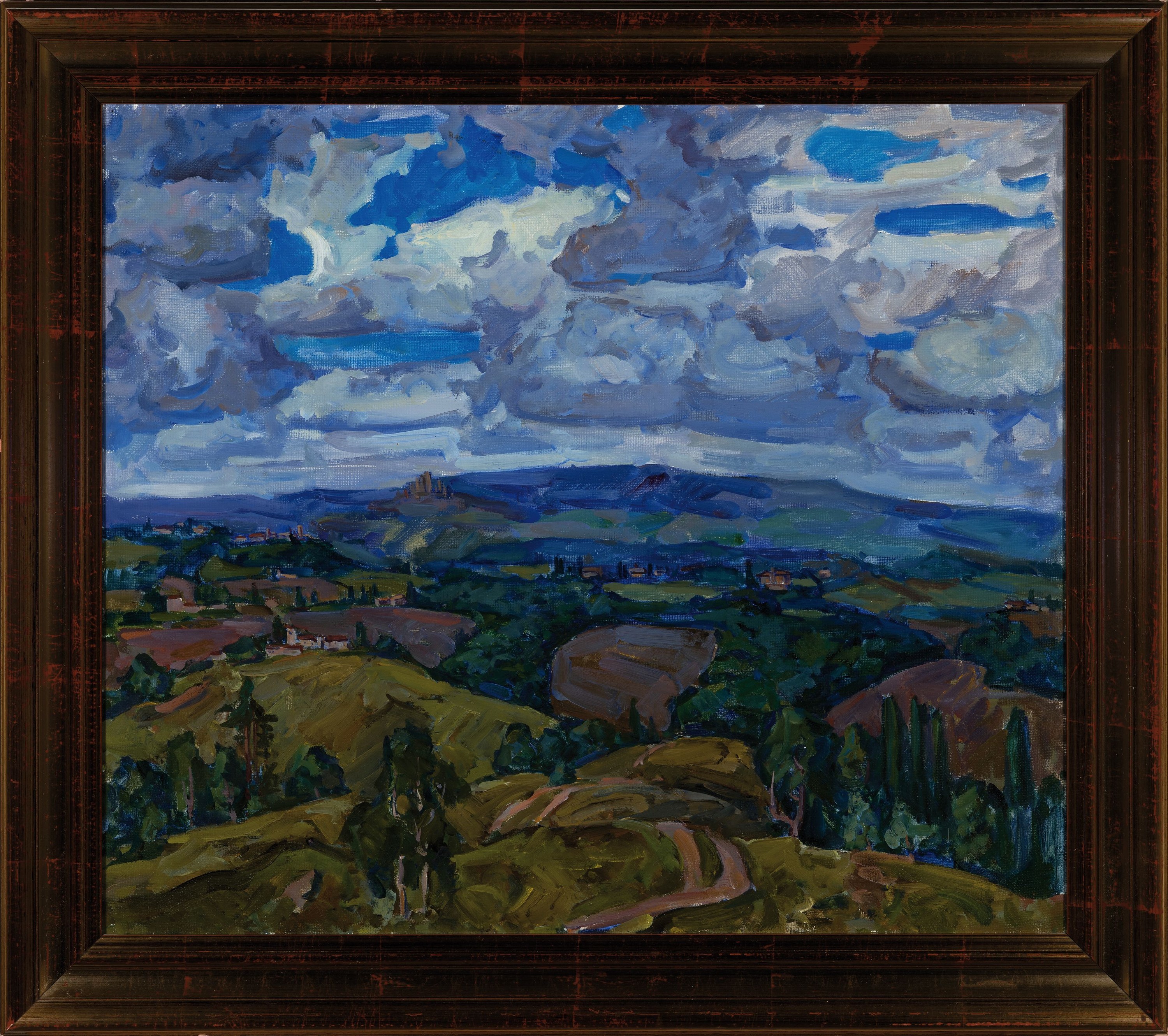 Detail k: Andrei Gulyi, geb. 1964 Kiew/Ukraine, "Toscanische Weite", so auf beiliegendem Galerie-Heftchen vermerkt, 1996, Öl/Lwd, 65x75cm, Rahmen ...
