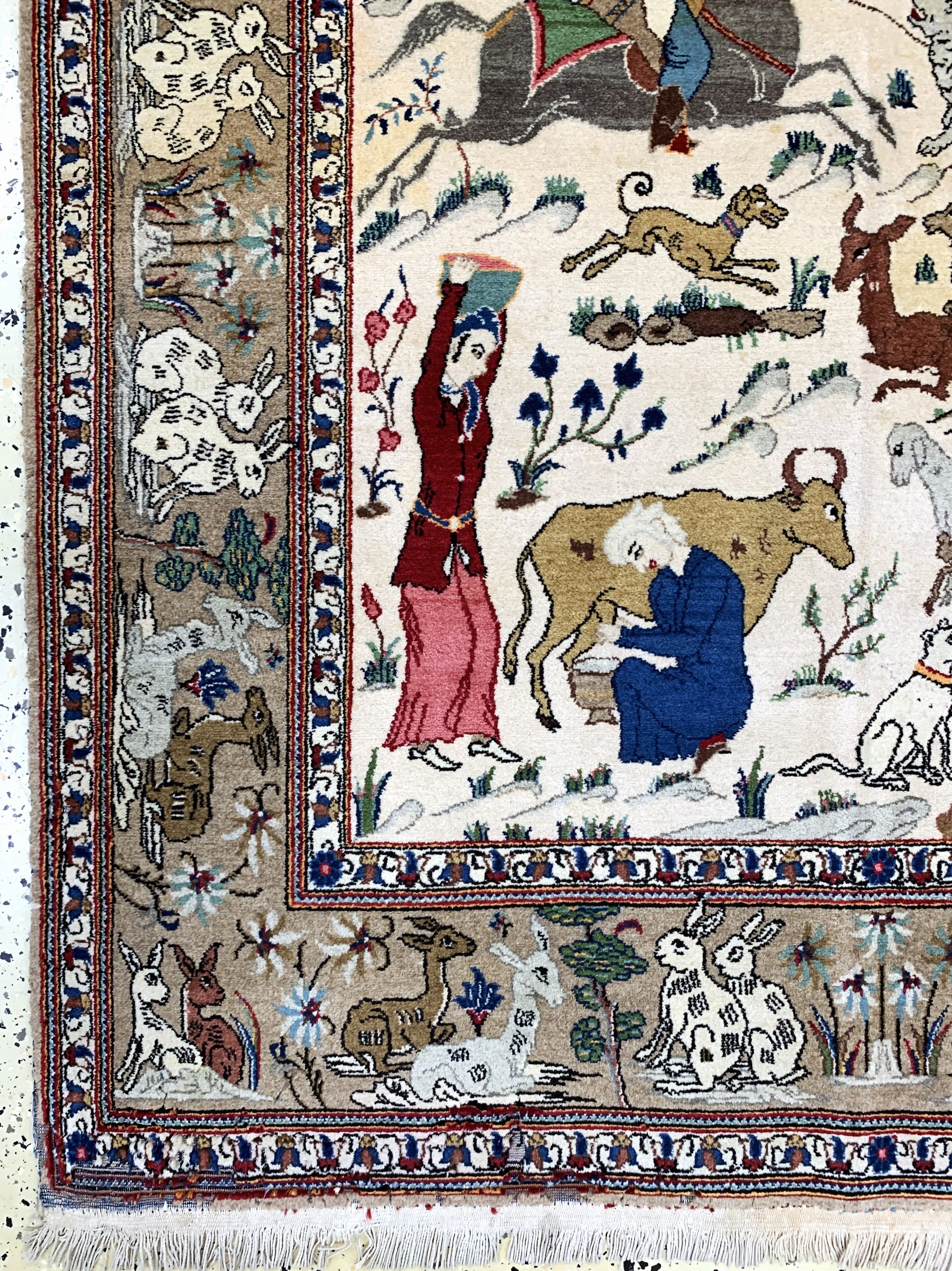 Detail b: Keschan alt, Persien, Anfang 20.Jhd, Wolle auf Baumwolle, ca. 212 x 132 cm, Mottenfraß, EHZ: 2
