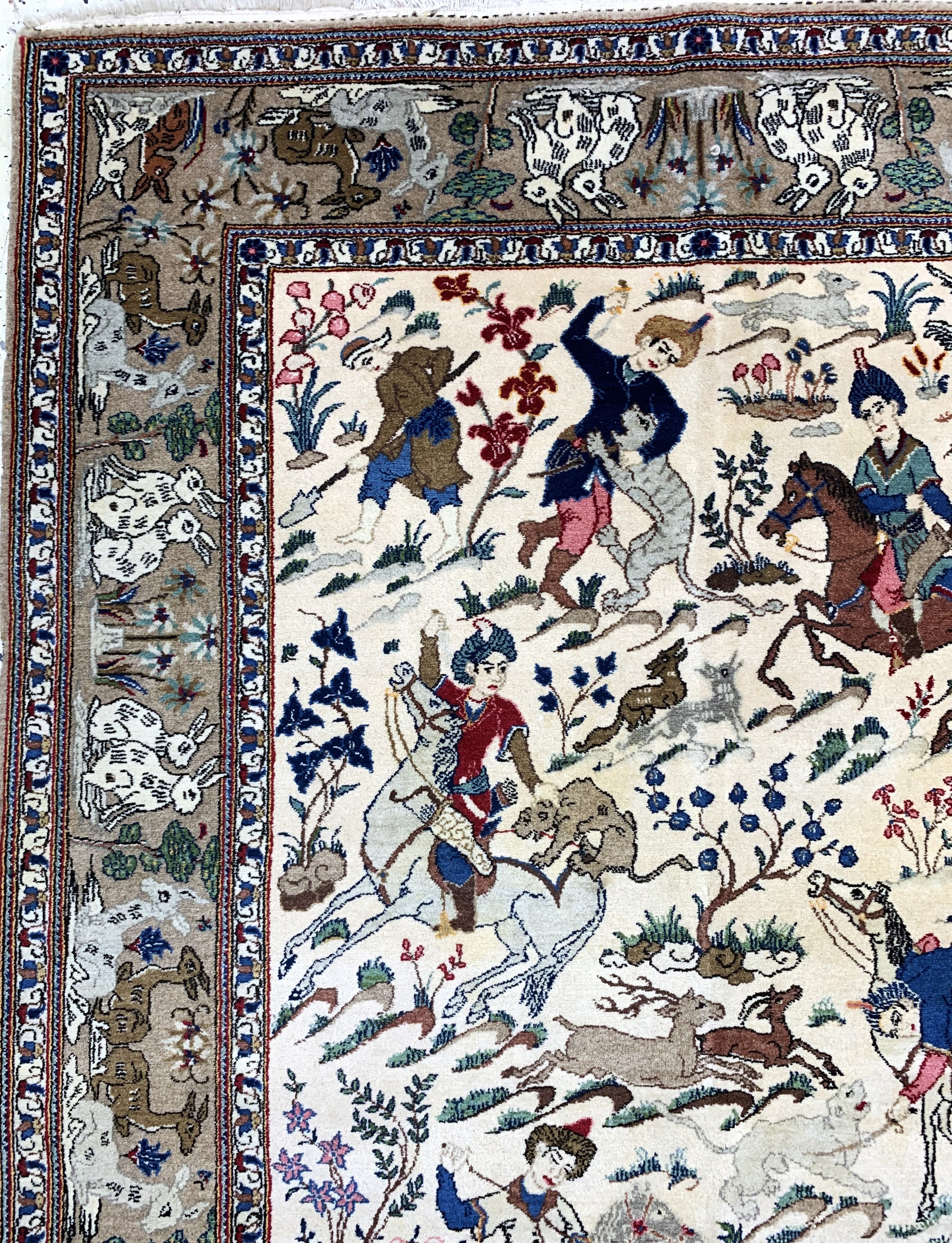 Detail d: Keschan alt, Persien, Anfang 20.Jhd, Wolle auf Baumwolle, ca. 212 x 132 cm, Mottenfraß, EHZ: 2