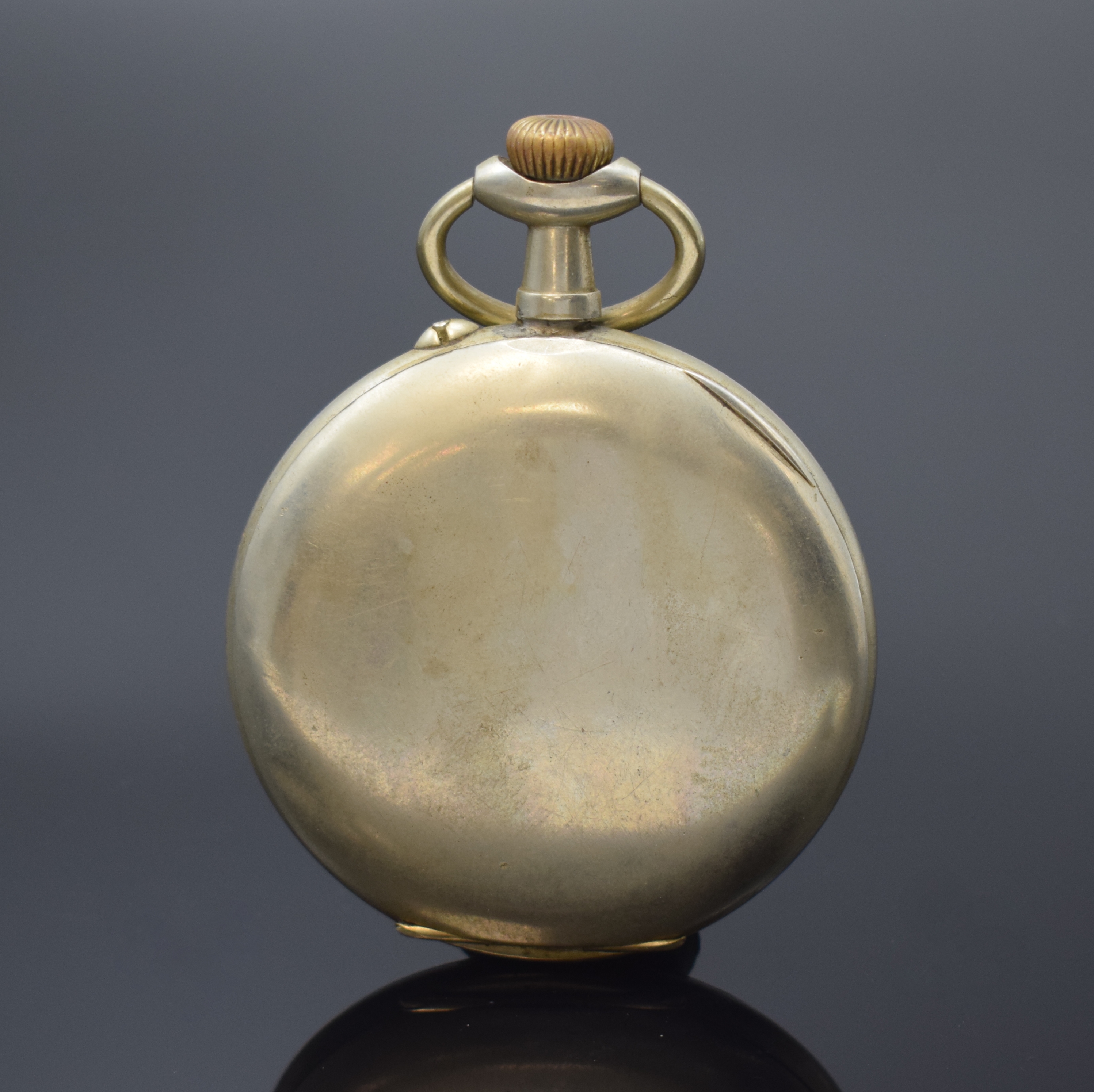 Detail a: DOXA große offene Taschenuhr im Argentan- Gehäuse, Schweiz um 1905, Geh. dell., Cuvette m. Medaillengravur, Emailzifferbl. m. röm. Zahlen l. ...