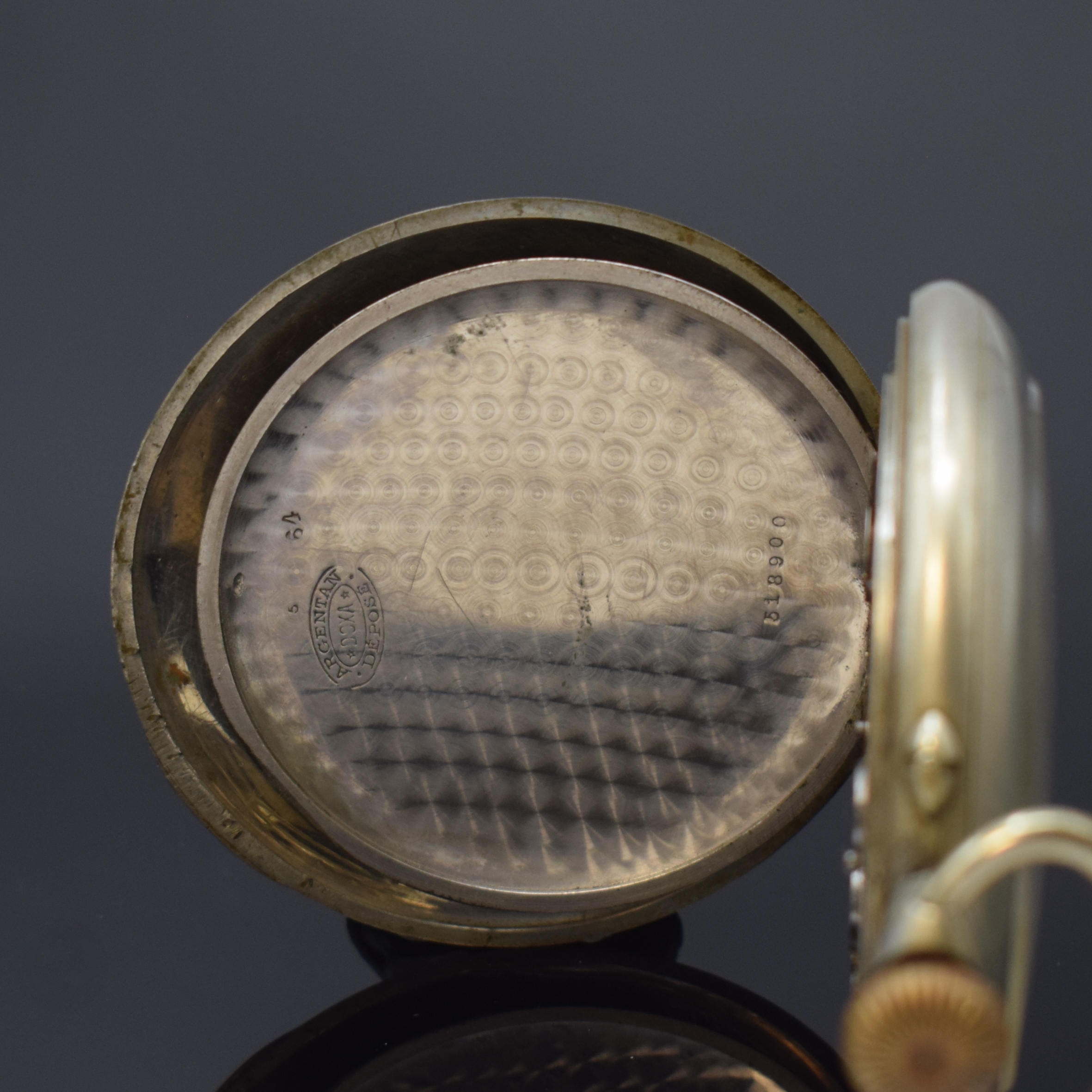 Detail d: DOXA große offene Taschenuhr im Argentan- Gehäuse, Schweiz um 1905, Geh. dell., Cuvette m. Medaillengravur, Emailzifferbl. m. röm. Zahlen l. ...