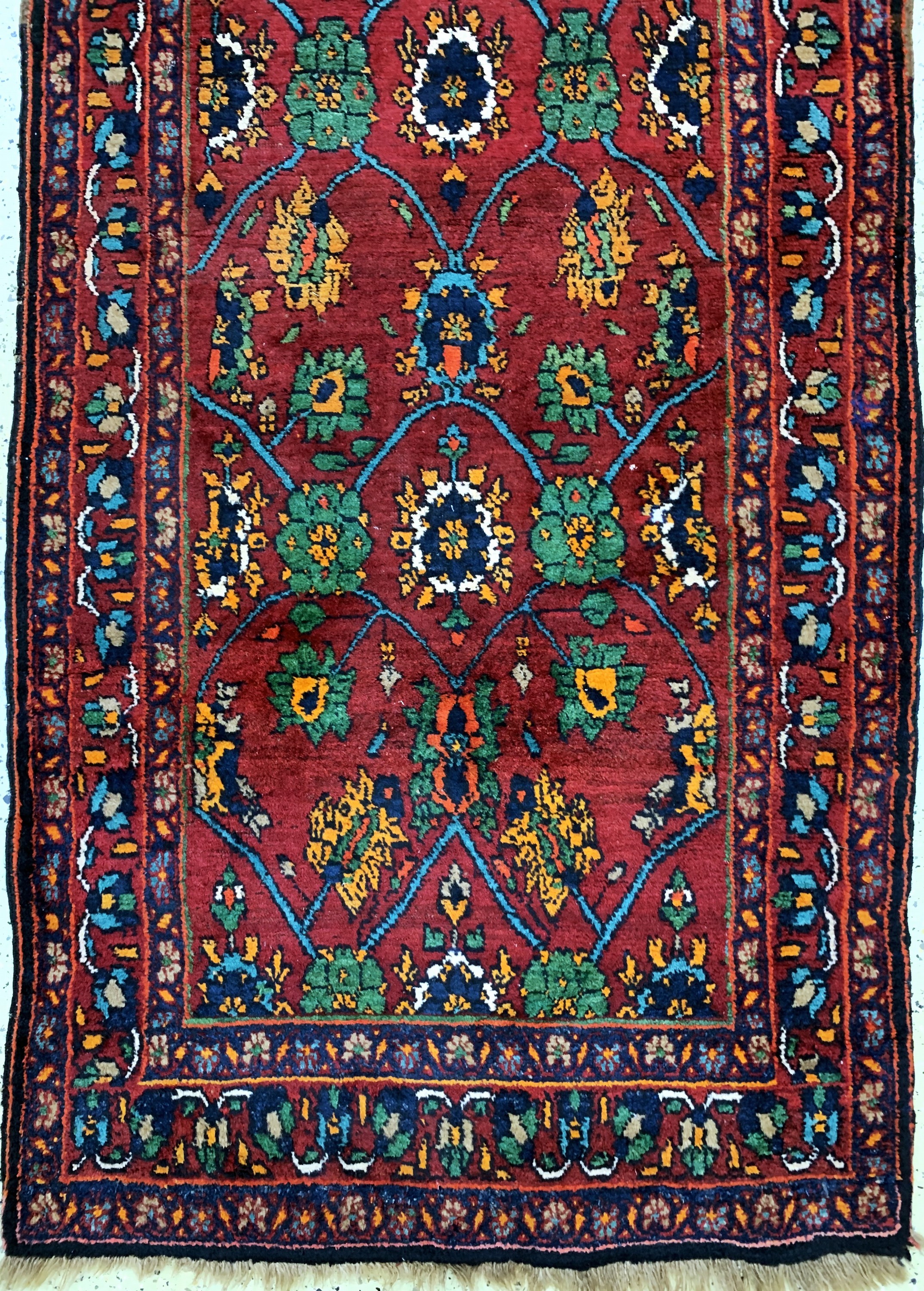 Detail d: Kordi"Dorfteppich"antik, Persien, um 1900, Wolle auf Wolle, ca. 410 x 112 cm, Mottenfraß,EHZ: 4, (restauriert)