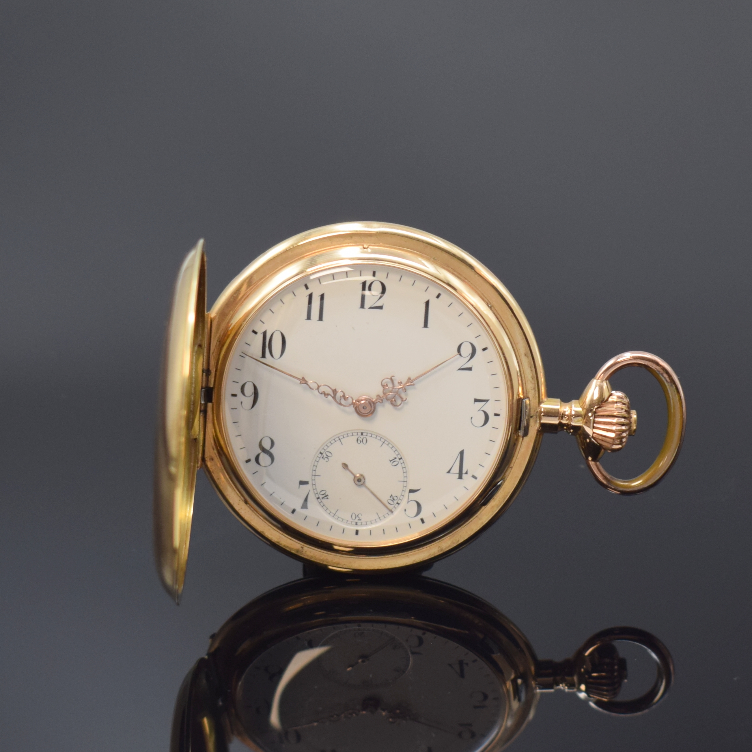 MONOPOL DÜRRSTEIN Savonette in GG 585/000, Schweiz um 1905, glattes Geh. dell., Sprungdeckel m. Monogramm, Innen m. Widmung, Metallcuvette, ...