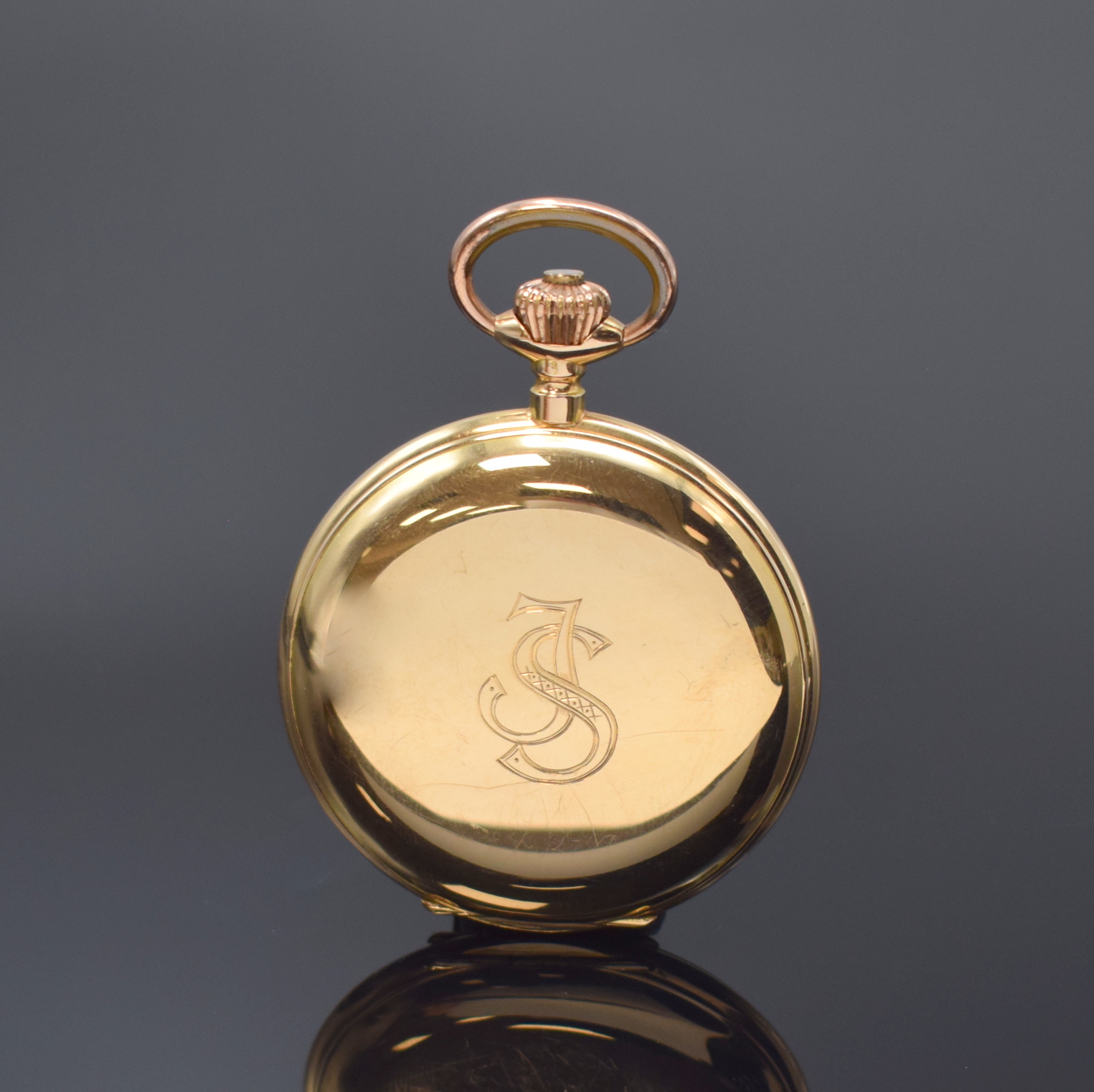 Detail b: MONOPOL DÜRRSTEIN Savonette in GG 585/000, Schweiz um 1905, glattes Geh. dell., Sprungdeckel m. Monogramm, Innen m. Widmung, Metallcuvette, ...