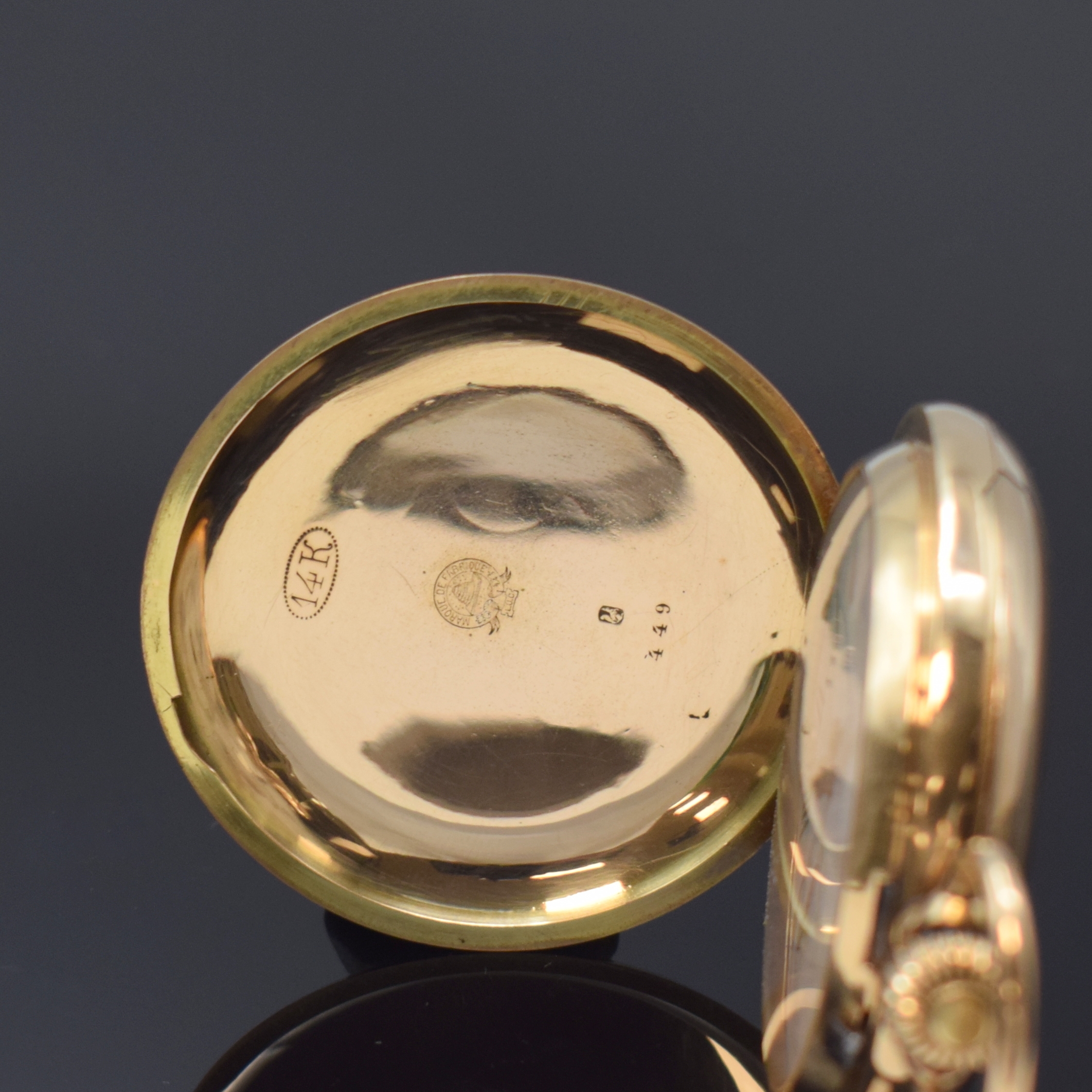Detail a: SYSTEME GLASHÜTTE Herrensavonette in GG 585/000, Schweiz um 1910, guill. 3-Deckel- Goldgeh. sign. L.U.C dell., Sprungdeckel m. Monogramm, ...