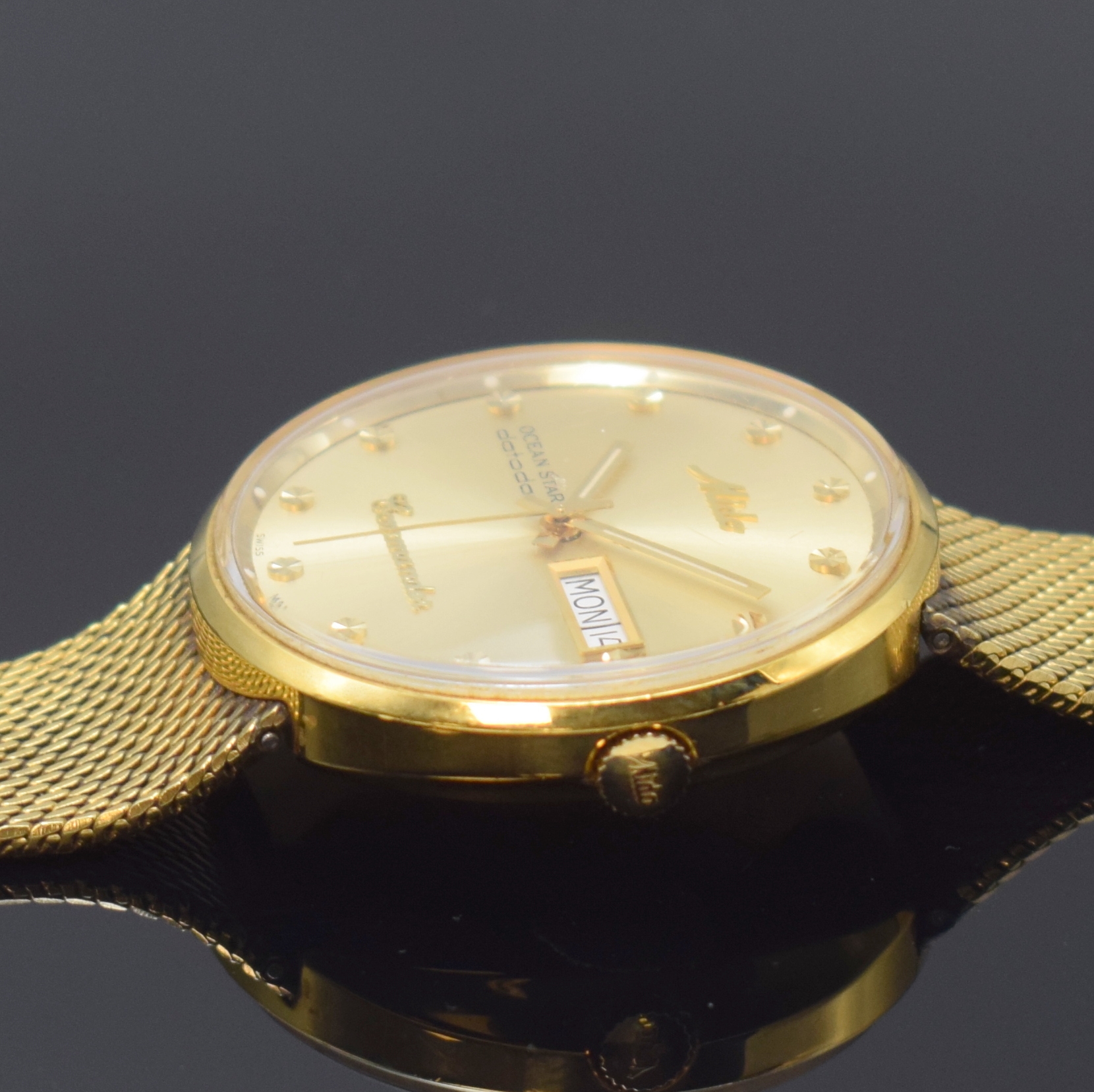 Detail c: MIDO Ocean Star datoday Commander Referenz 636-8429 Herrenarmbanduhr, Schweiz um 2005, Automatik, verg. Monocoque-Geh., verg. Milanaise-Band (L. ...