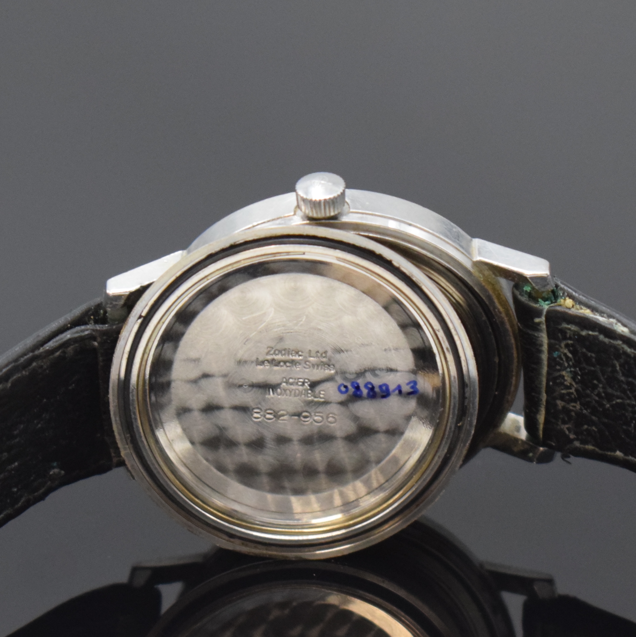 Detail g: ZODIAC Kingline Chronometer 36.000 Herrenarmbanduhr, Schweiz um 1965, Automatik, Stahlgeh., Boden aufgedr., silb. Zifferbl. m. aufges. Std.-Ind., ...