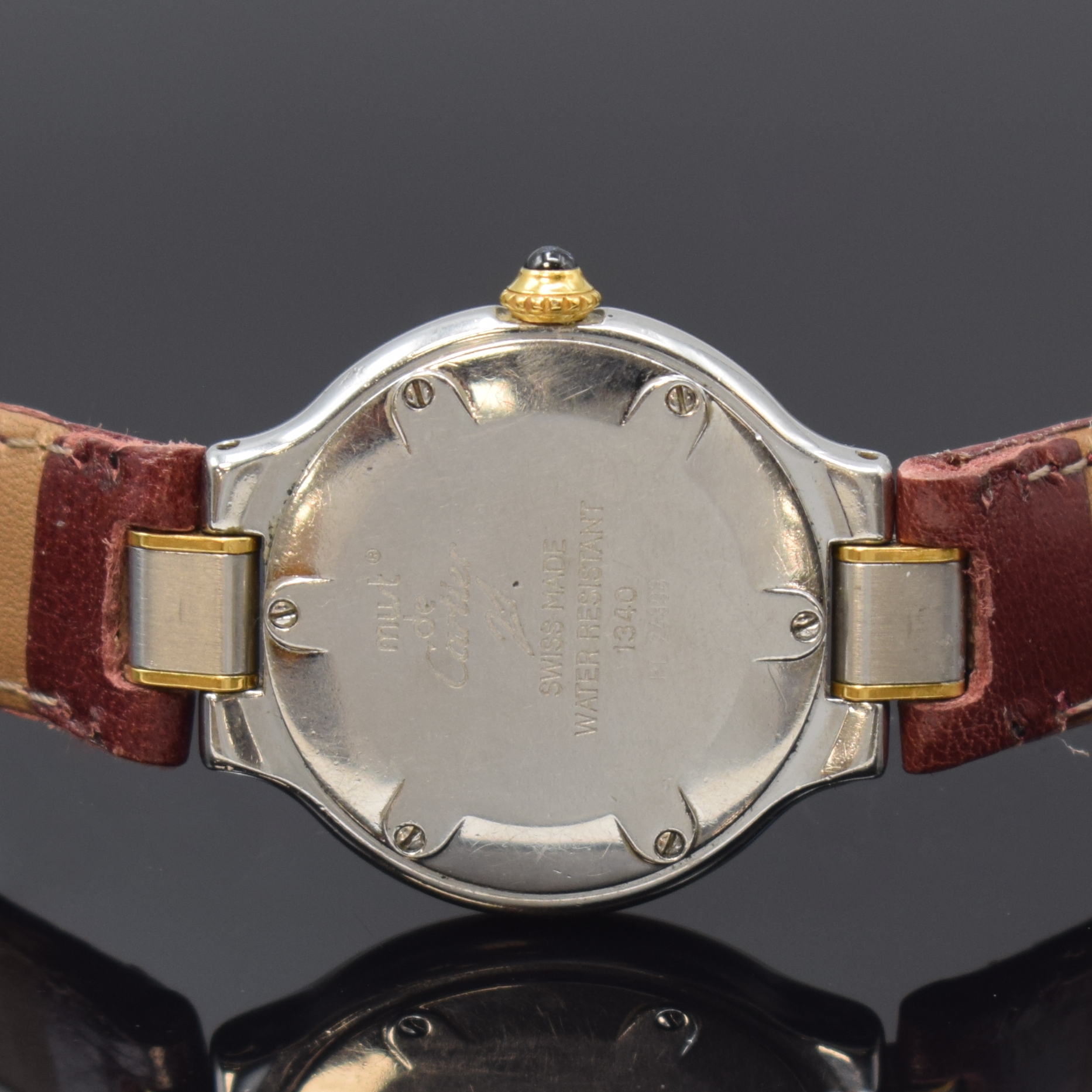 Detail c: CARTIER Linie 21 Damenarmbanduhr Referenz 1340, Schweiz um 1990, quarz, Edelstahlgeh., Boden 6-fach verschr., Schmuckkrone, Lünette m. röm. Zahlen, ...
