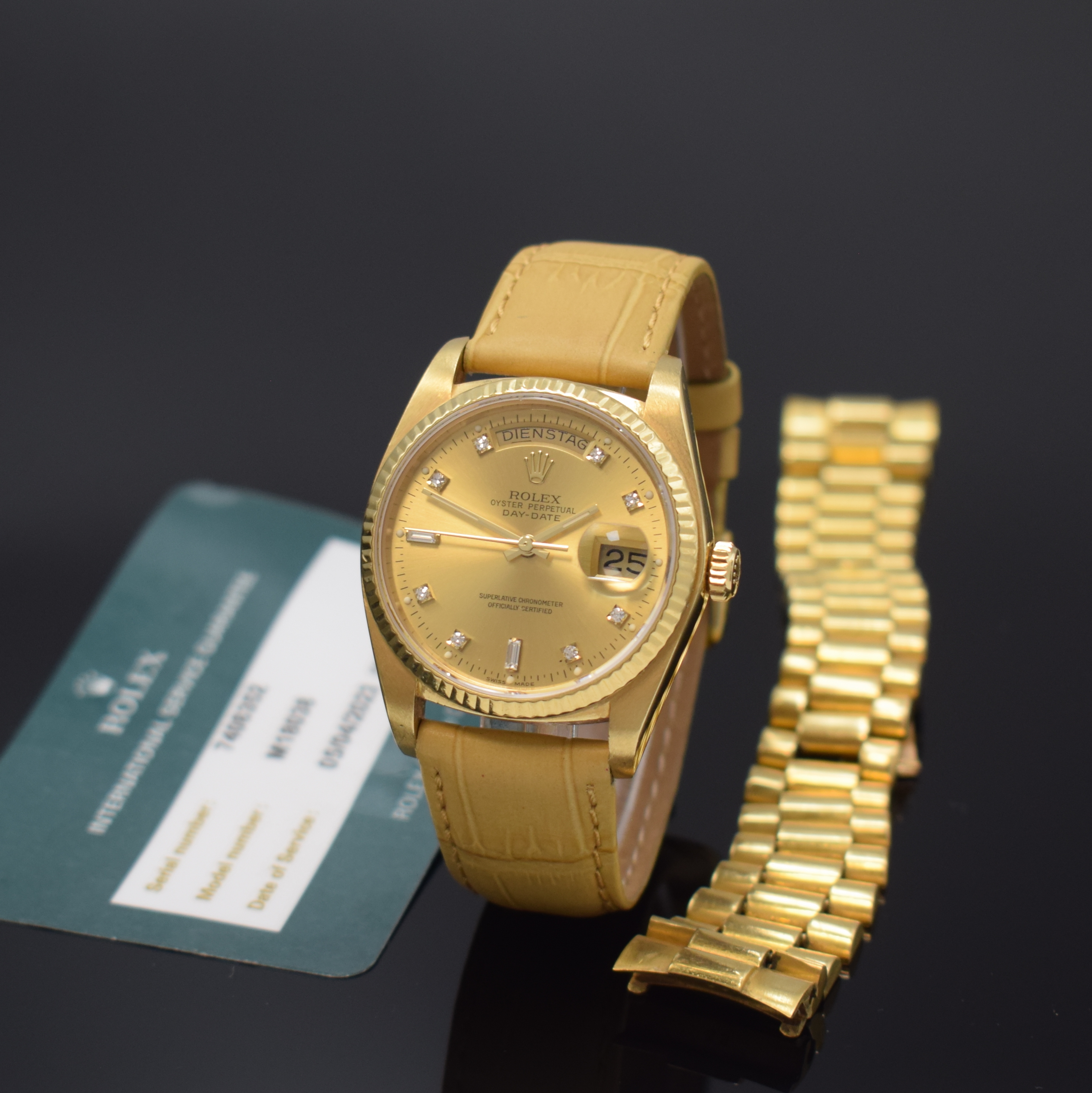 ROLEX Armbanduhr Oyster Perpetual Day-Date in GG 750/000 Referenz 18038, Schweiz um 1982, Automatik, Boden und Krone verschr., ab Herst. wasserd., ...