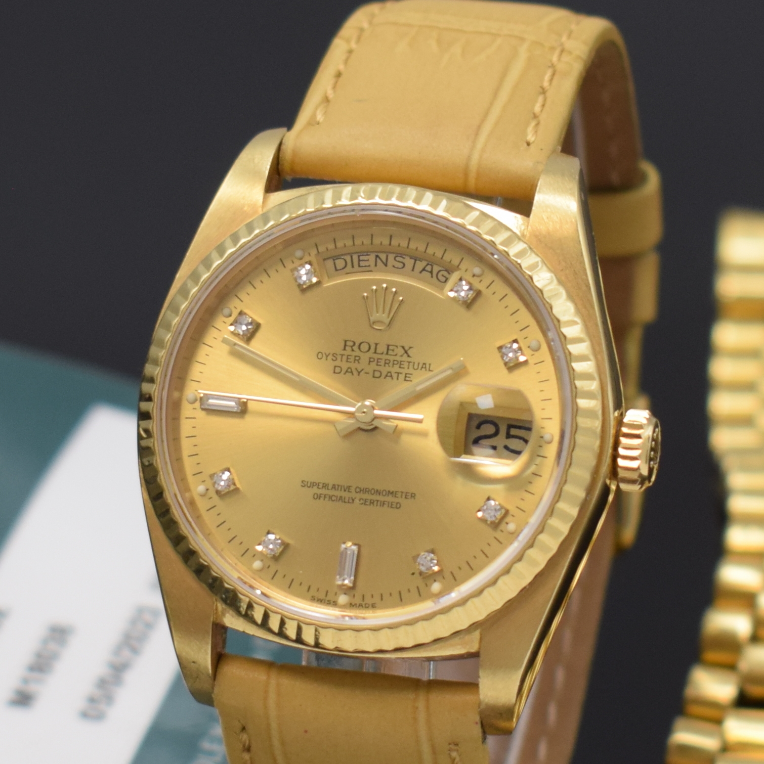Detail a: ROLEX Armbanduhr Oyster Perpetual Day-Date in GG 750/000 Referenz 18038, Schweiz um 1982, Automatik, Boden und Krone verschr., ab Herst. wasserd., ...
