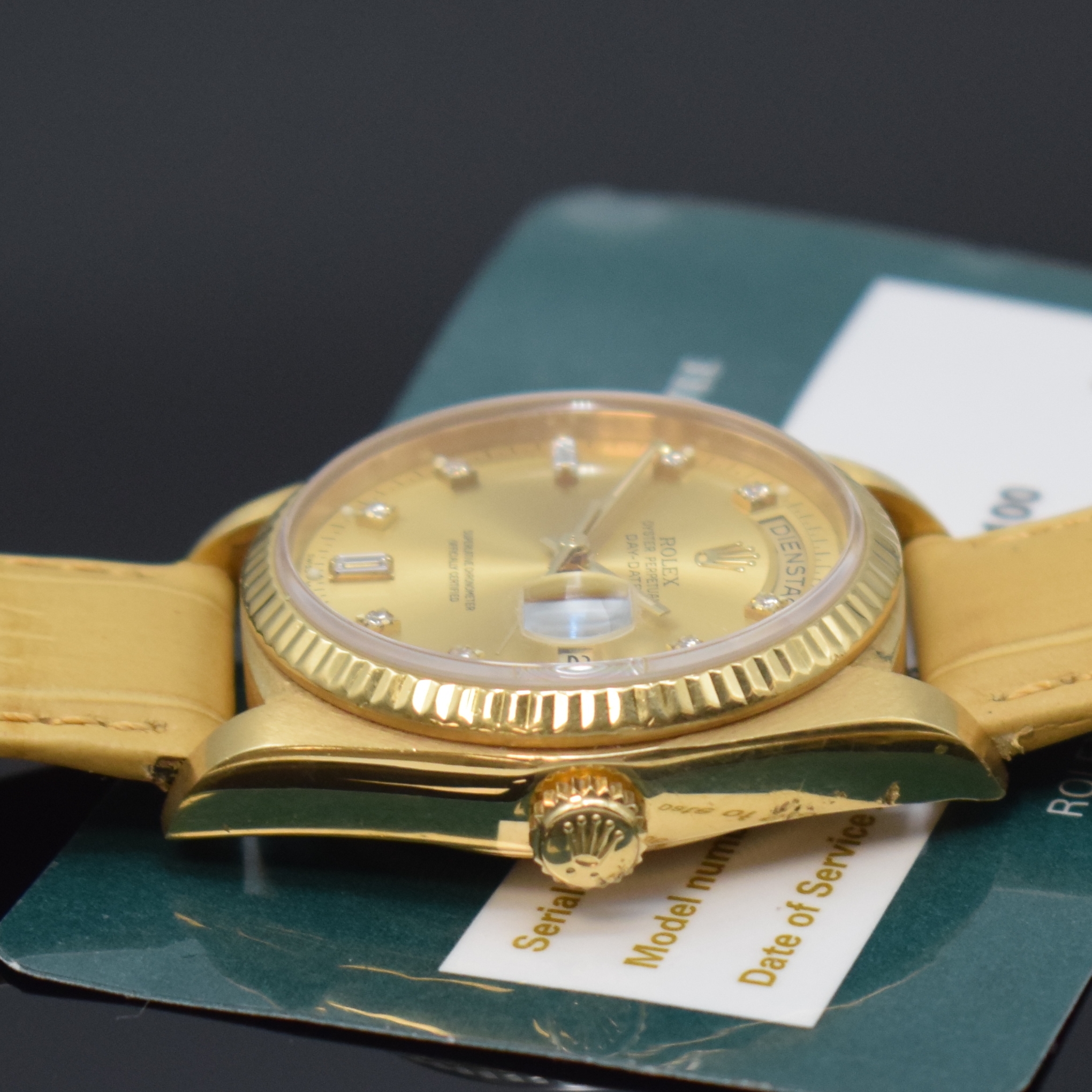 Detail b: ROLEX Armbanduhr Oyster Perpetual Day-Date in GG 750/000 Referenz 18038, Schweiz um 1982, Automatik, Boden und Krone verschr., ab Herst. wasserd., ...