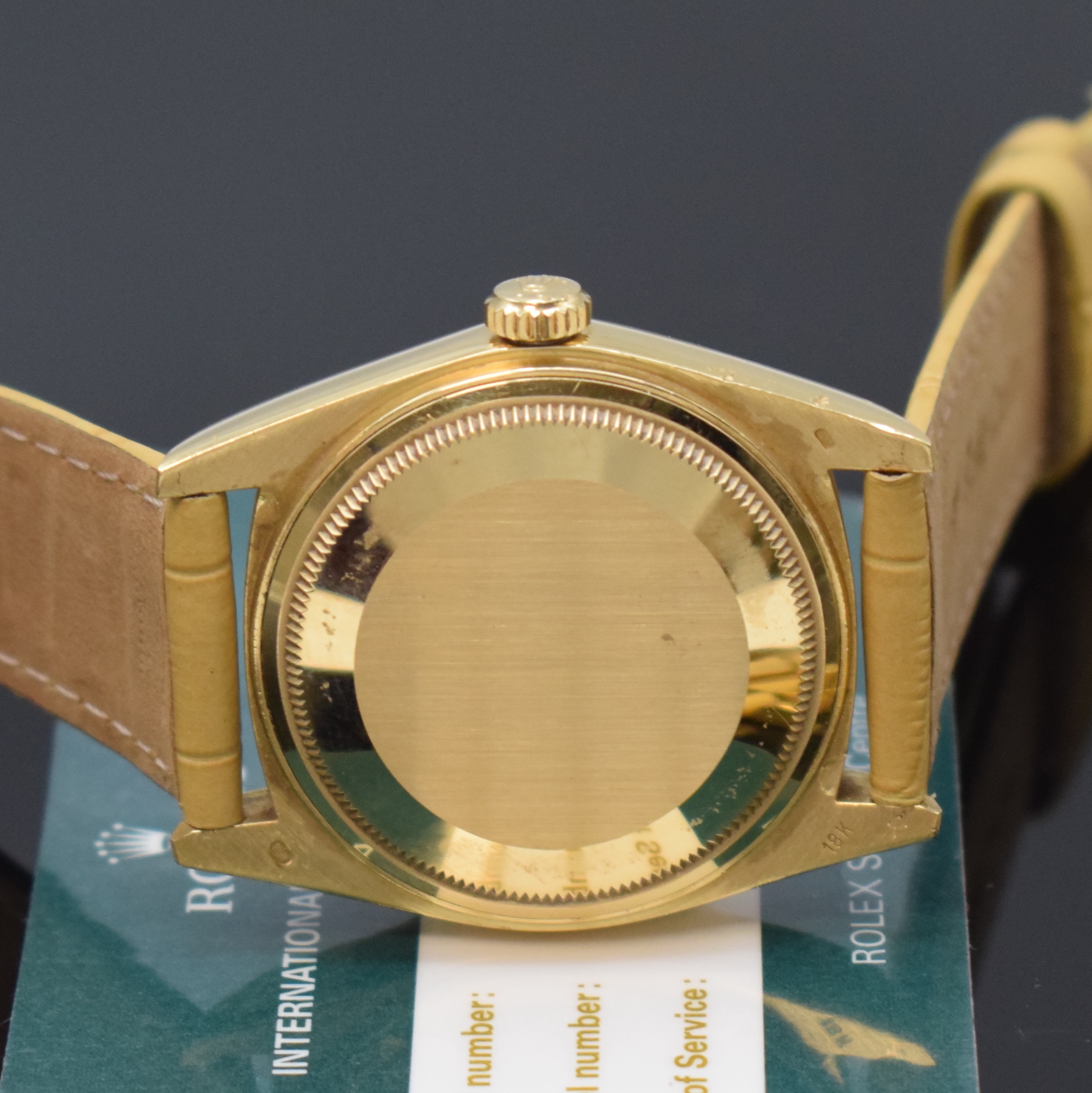 Detail c: ROLEX Armbanduhr Oyster Perpetual Day-Date in GG 750/000 Referenz 18038, Schweiz um 1982, Automatik, Boden und Krone verschr., ab Herst. wasserd., ...