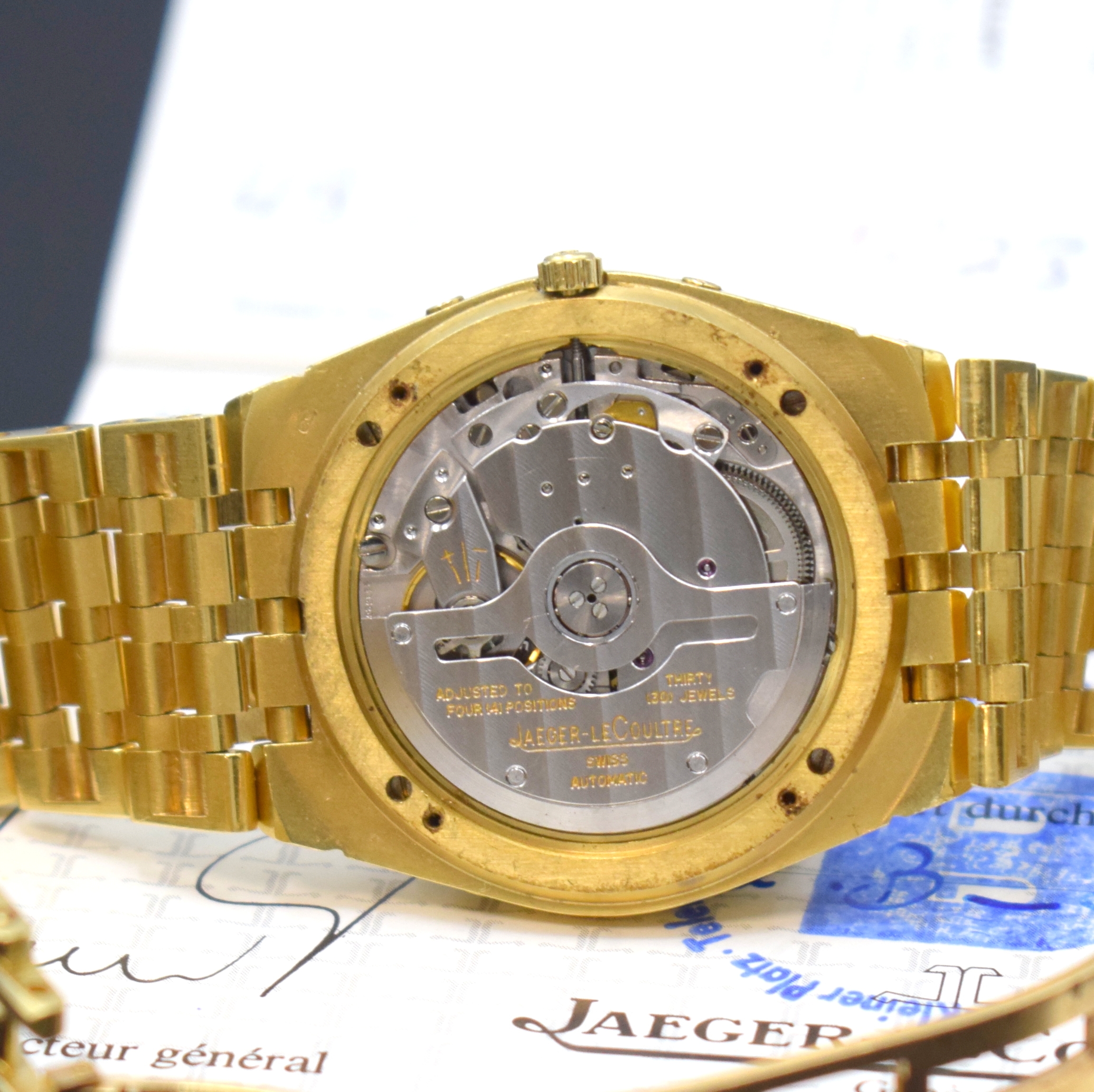 Detail f: Jaeger-LeCoultre Albatros seltene, schwere Herrenarmbanduhr in GG 750/000 mit Vollkalender Referenz 121.202.1.3D, Automatik, tonneauförm. Gehäuse ...