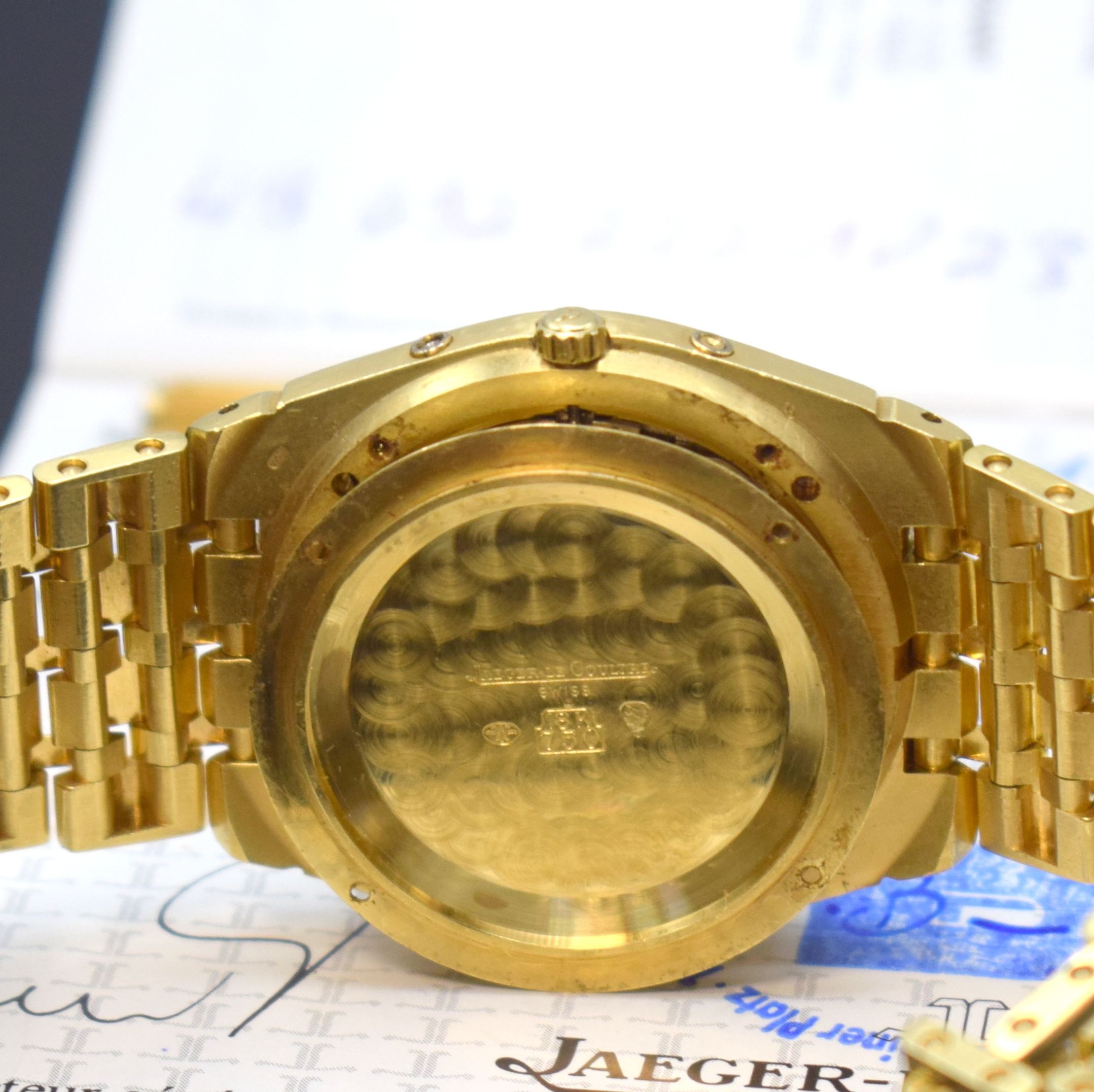 Detail h: Jaeger-LeCoultre Albatros seltene, schwere Herrenarmbanduhr in GG 750/000 mit Vollkalender Referenz 121.202.1.3D, Automatik, tonneauförm. Gehäuse ...