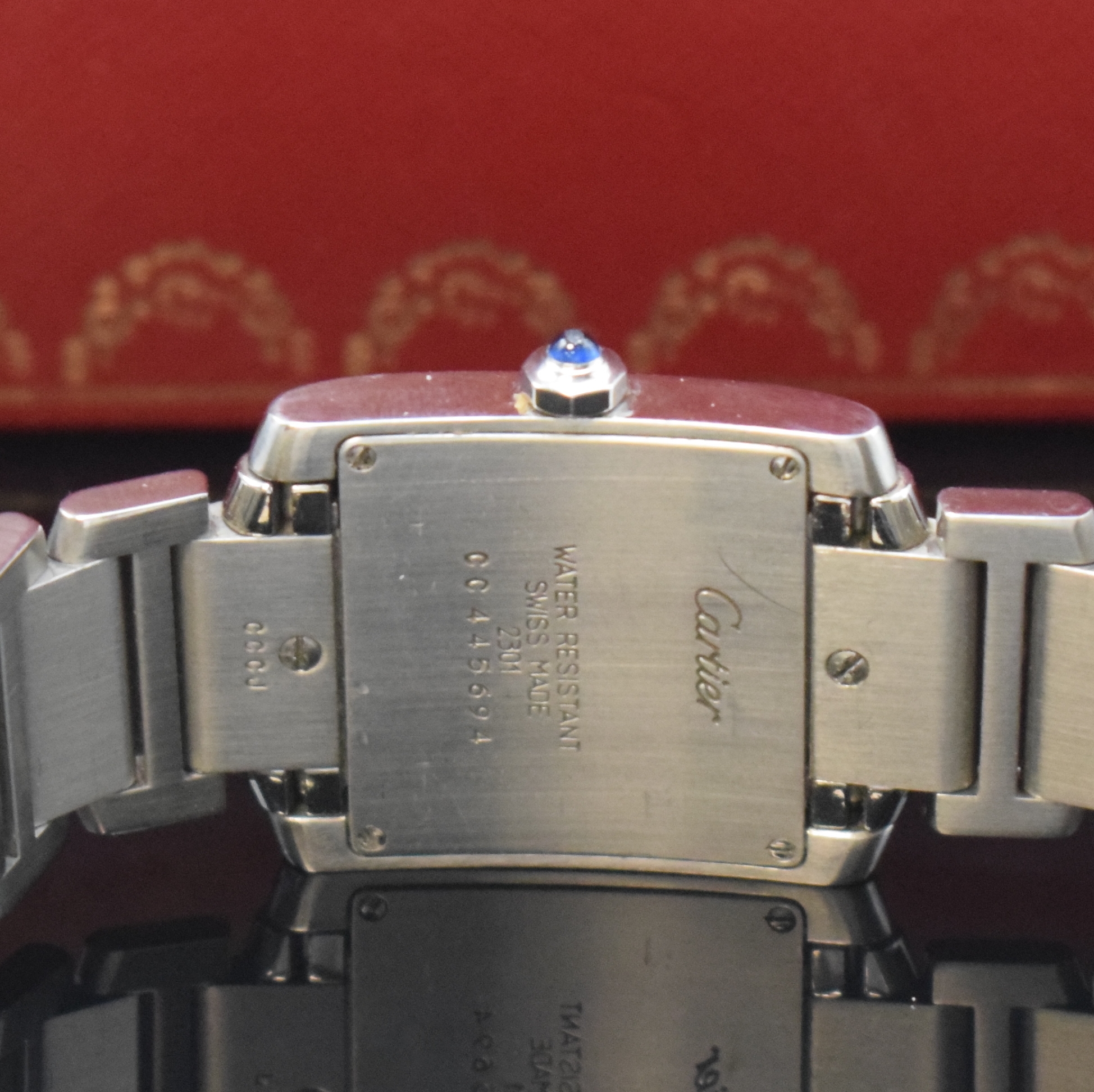 Detail d: CARTIER Tank Francaise Damenarmbanduhr Referenz 2301, Schweiz um 1995, quarz, Edelstahlgeh. inkl. orig. Gliederband m. dopp. Faltschl., Boden 4-fach ...