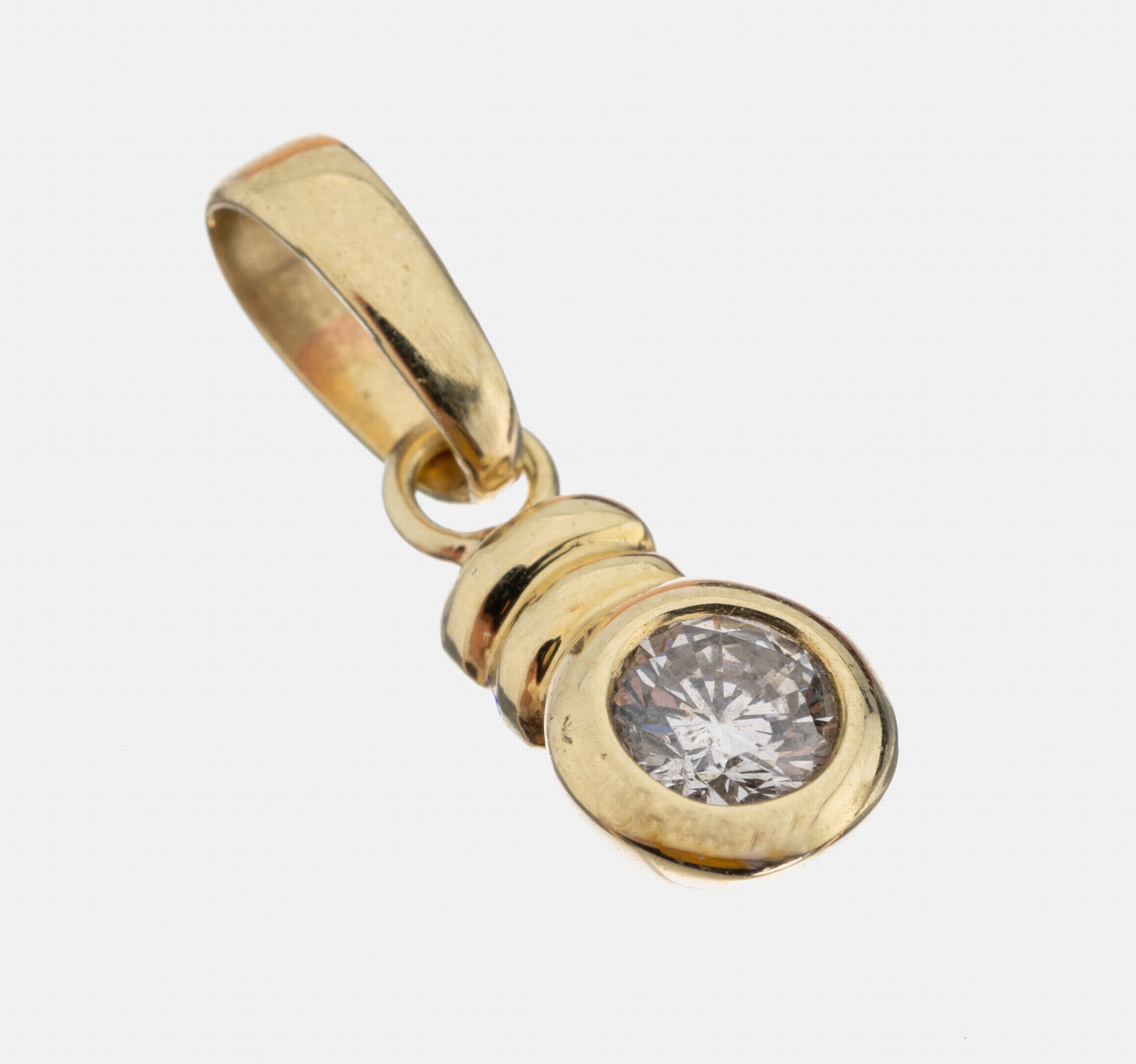 14 kt Gold Brillant-Anhänger, GG 585/000, Brillant ca. 0.25 ct Weiß/p, ca. 1.6 g, L. ca.2 cm