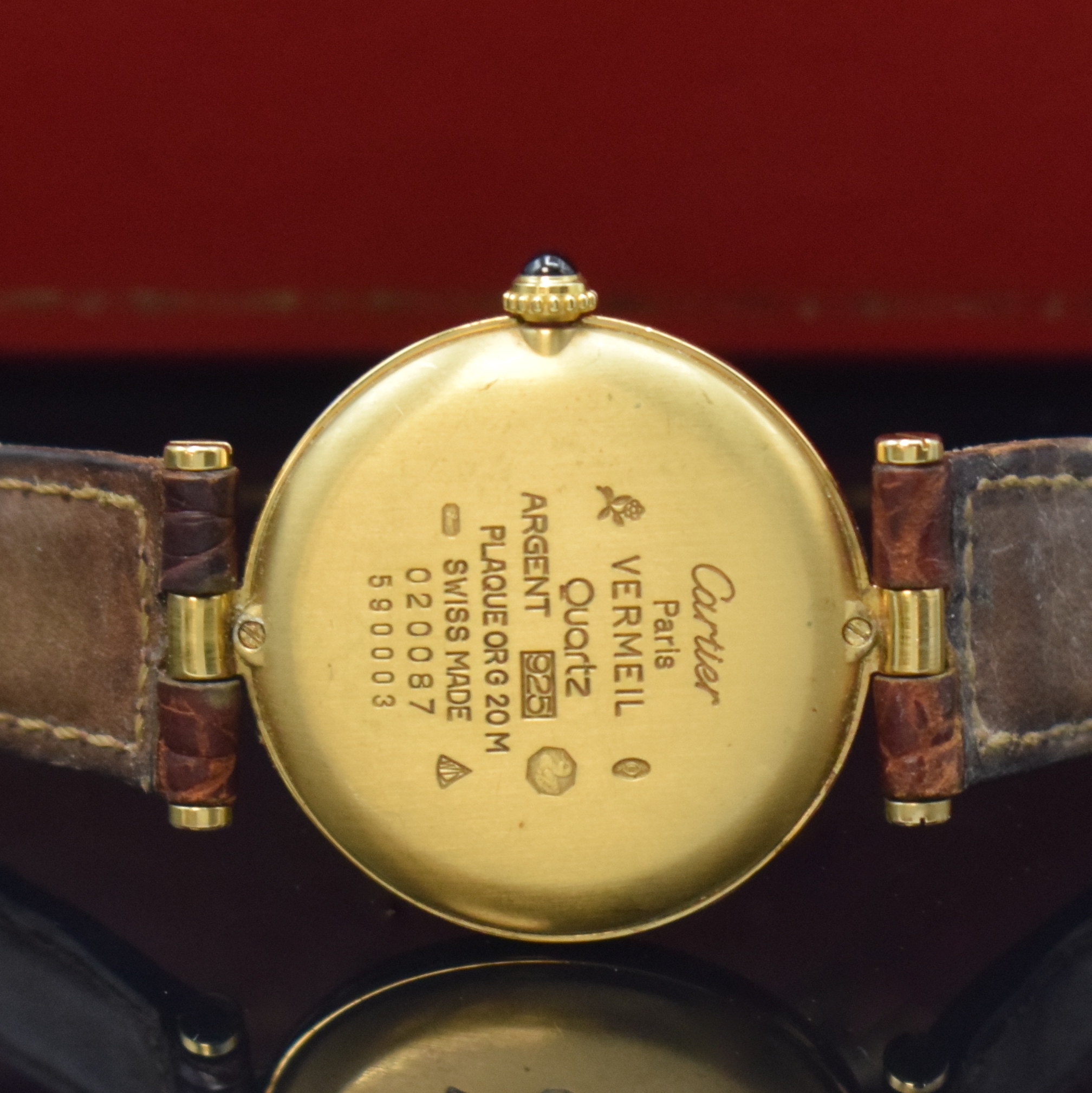 Detail c: CARTIER Paris Damenarmbanduhr Vermeil Referenz 590003, Schweiz um 1995, quarz, verg. Silbergeh. inkl. Cartier Lederband m. Dornschl., Schmuckkrone, ...