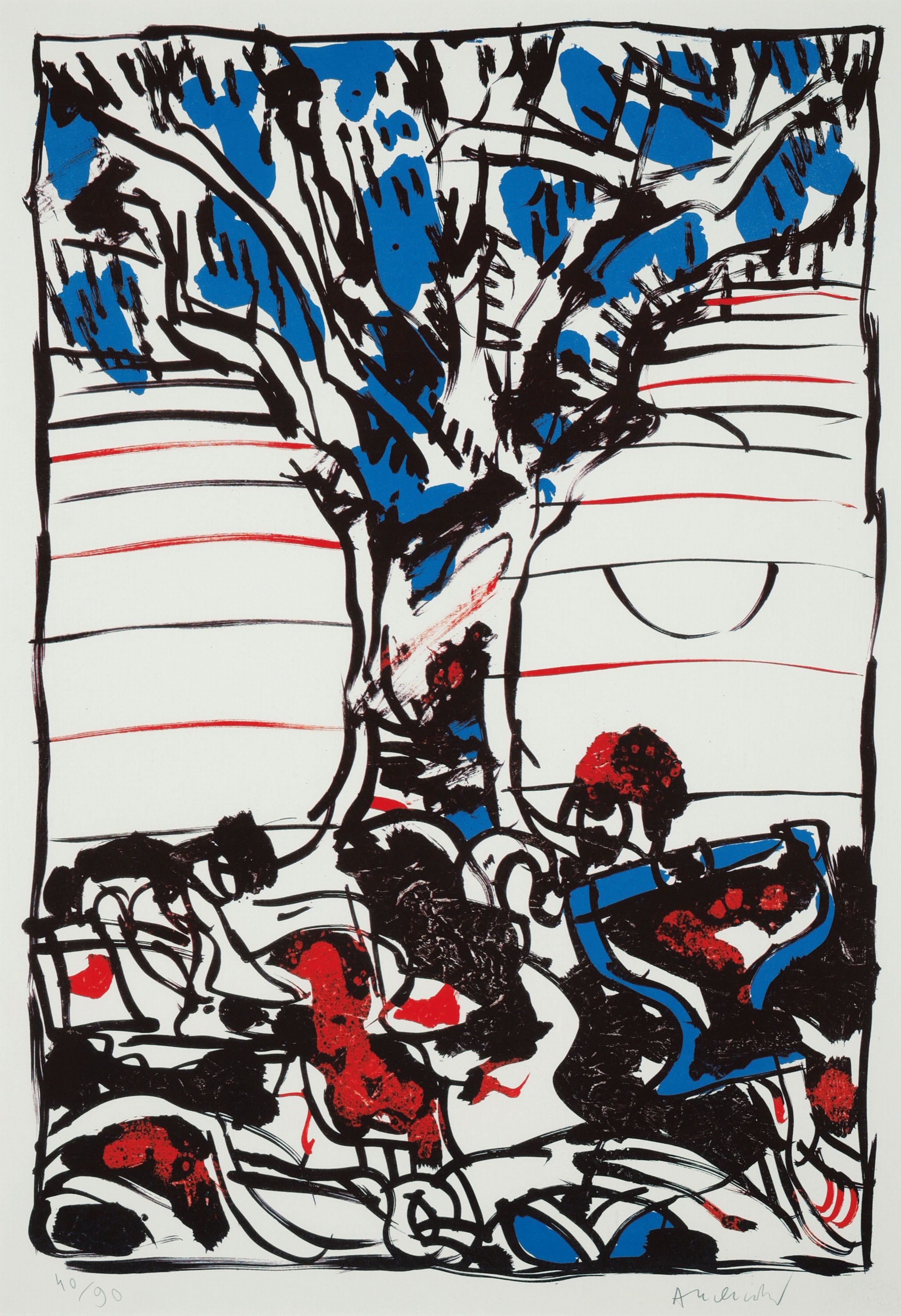 Pierre Alechinsky, geb. 1927, Graphik, sign., num. 40/90, unter Glas gerahmt, gesamt ca. 92x71 cm