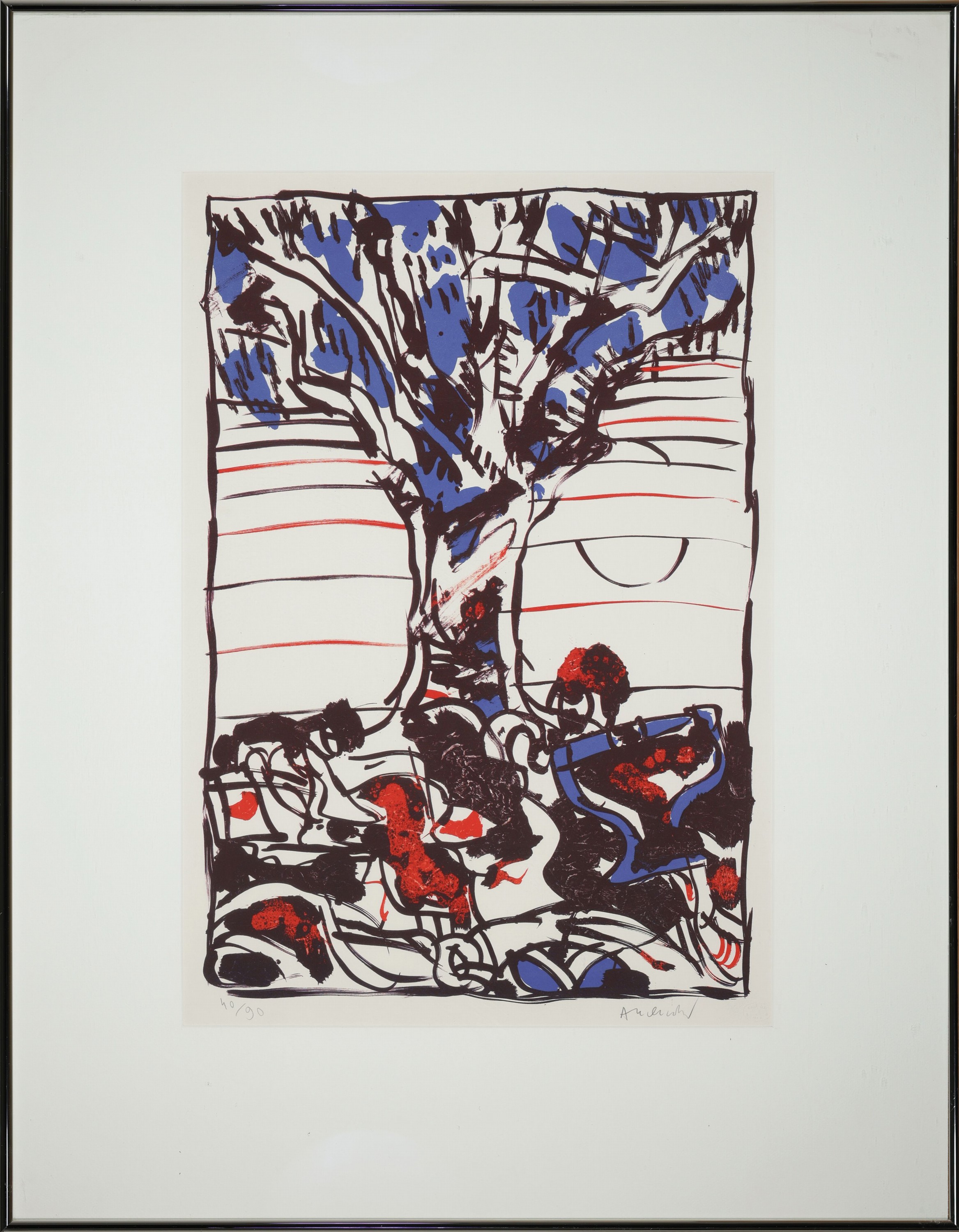 Detail k: Pierre Alechinsky, geb. 1927, Graphik, sign., num. 40/90, unter Glas gerahmt, gesamt ca. 92x71 cm