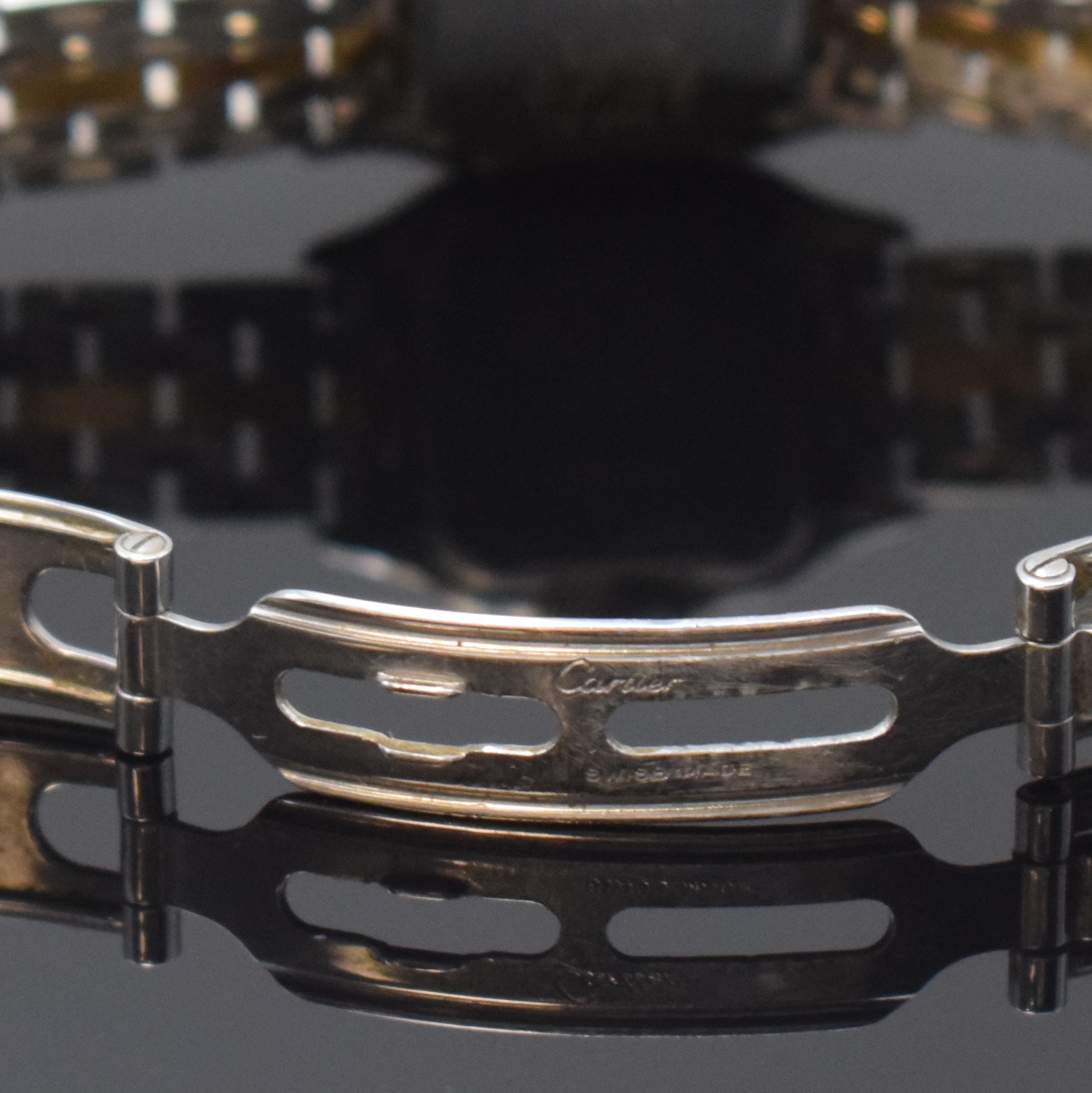Detail b: CARTIER Panthere Damenarmbanduhr in Stahl/Gold Referenz 1120, Schweiz um 1990, quarz, Boden 8-fach verschr., Schmuckkrone abgebrochen/zu ers., orig. ...