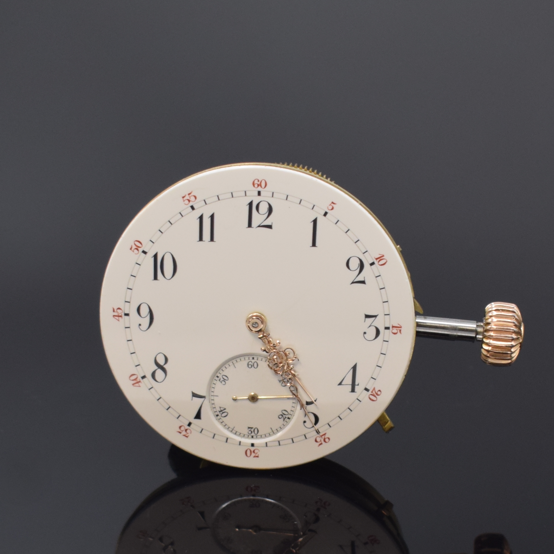 Detail b: DEUTSCHE UHRENFABRIKATION GLASHÜTTE Taschenuhrwerk, Deutschland um 1890, Kronenaufzug, Emailzifferbl. m. arab. Zahlen l. riss., gold. Zeiger, kl. ...