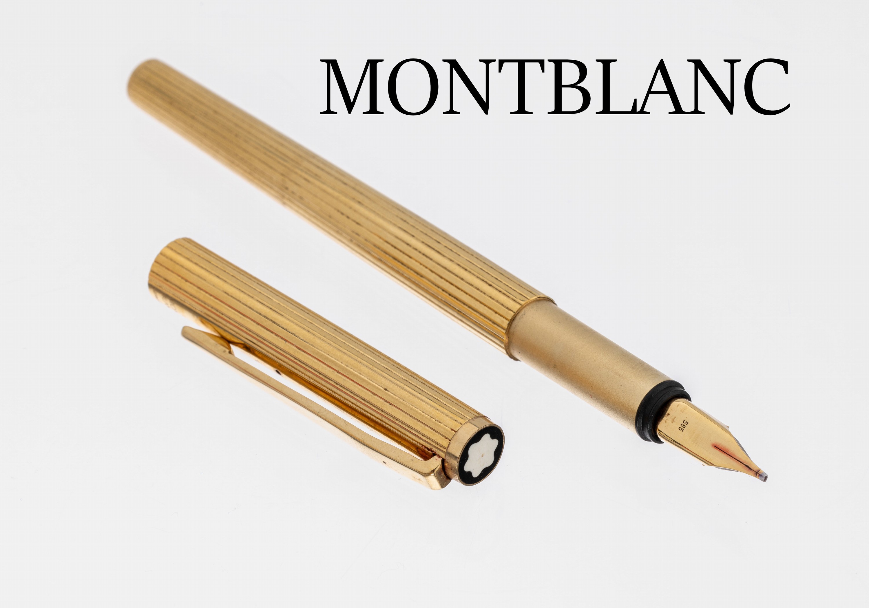 MONTBLANC Füller, Noblesse, Korpus verg., Rillendekor, Feder GG 585/000, sign., Gebr.- Spuren