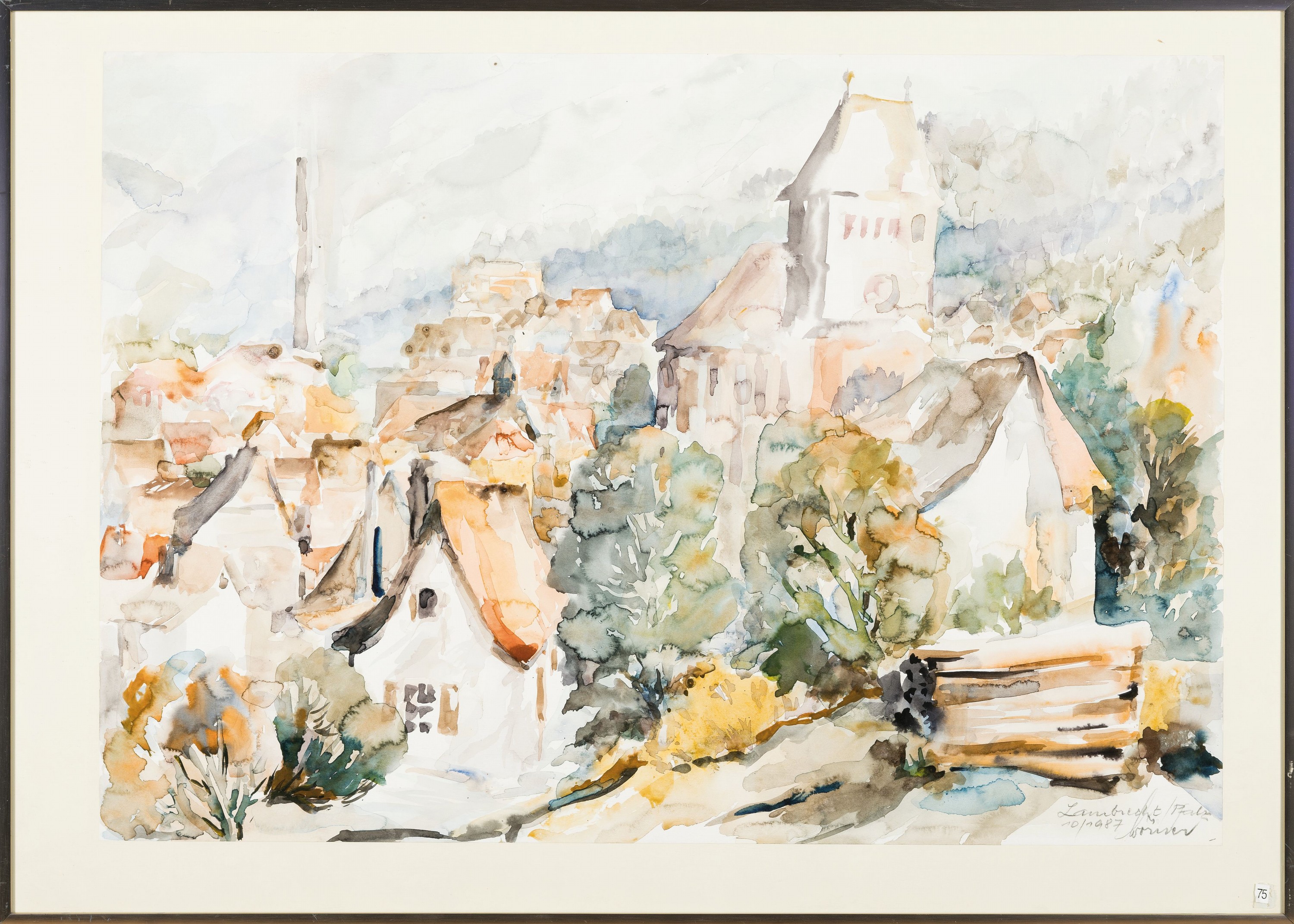 Detail k: Willi Woerner, 1931 Ludwigshafen-2014 Oggersheim, Aquarellist und Illustrator, Aquarell "Lambrecht/Pfalz", 1987, handsigniert, 43x61 cm, ...