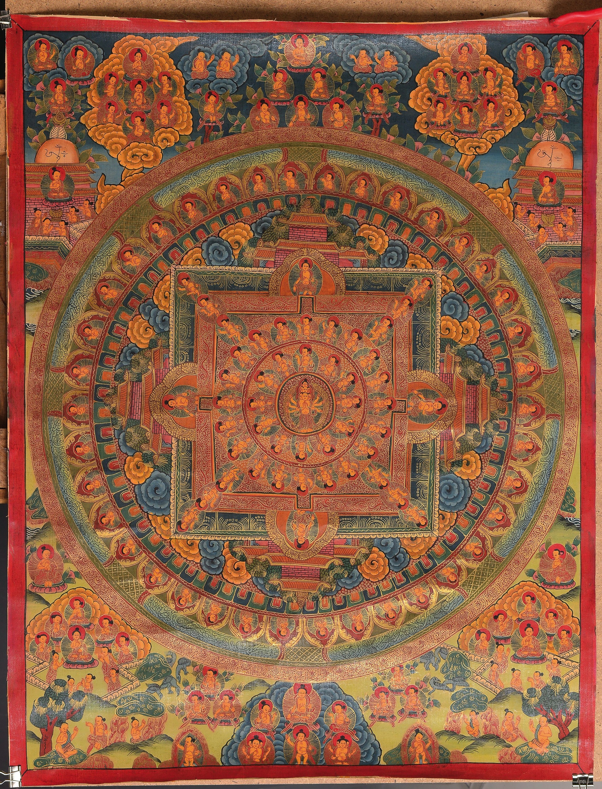 Detail a: 2 Thangka, Nepal/Tibet, 19./20.Jh., 1x Bhavachakra bzw. Rad des Lebens, 66x47 cm; 1x Buddha Shakyamuni mit den Erscheinungsformen des Buddhas, 56x43 ...