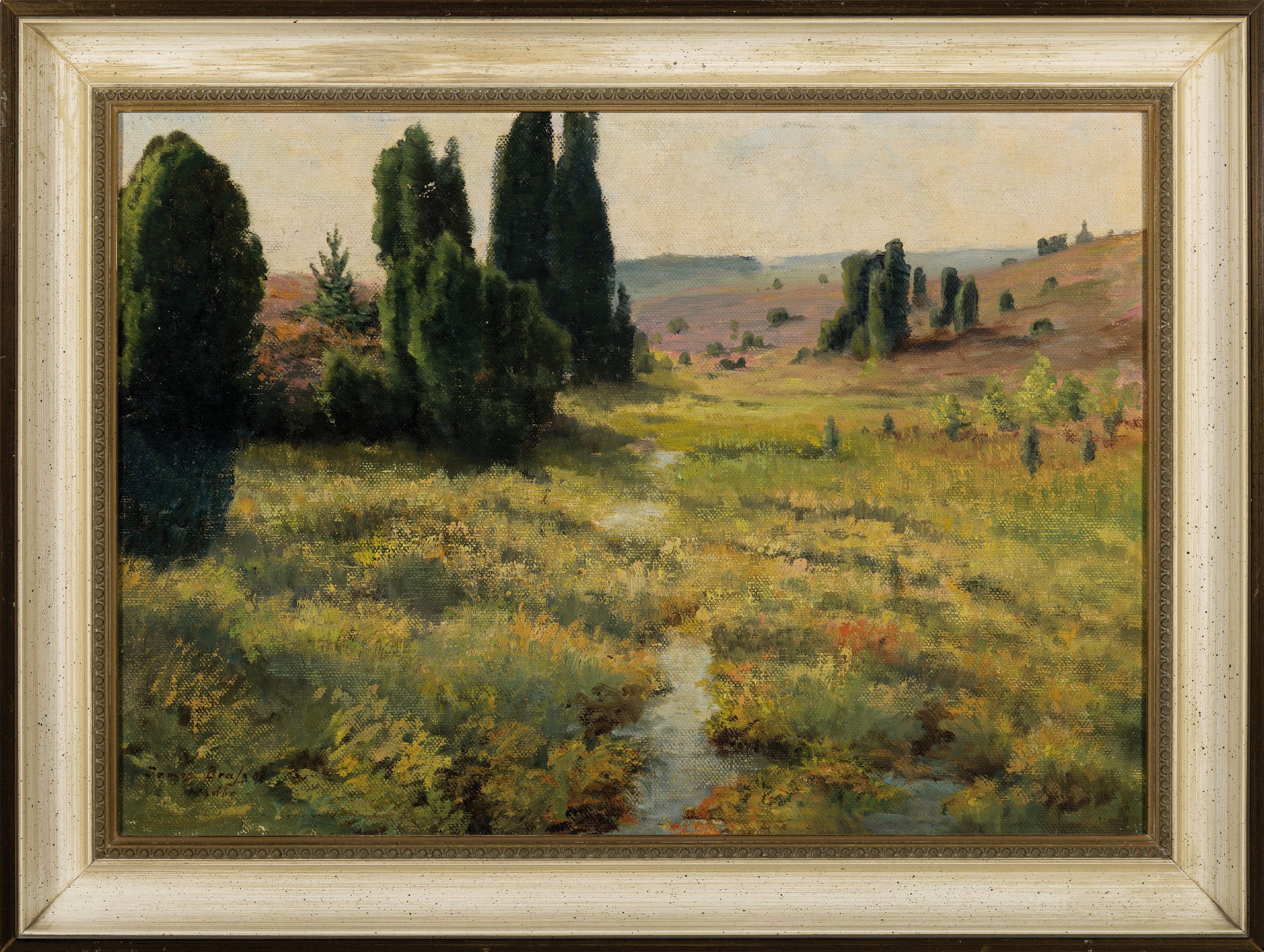 Detail k: James Braß, 1856 Magdeburg - 1941, Hiddensee-Heide mit Bäumen, Sommerlandschaft, Öl/Lwd, re. u. signiert und dat. 08, 36 x 50 cm, Rahmen ca. 44.5 ...