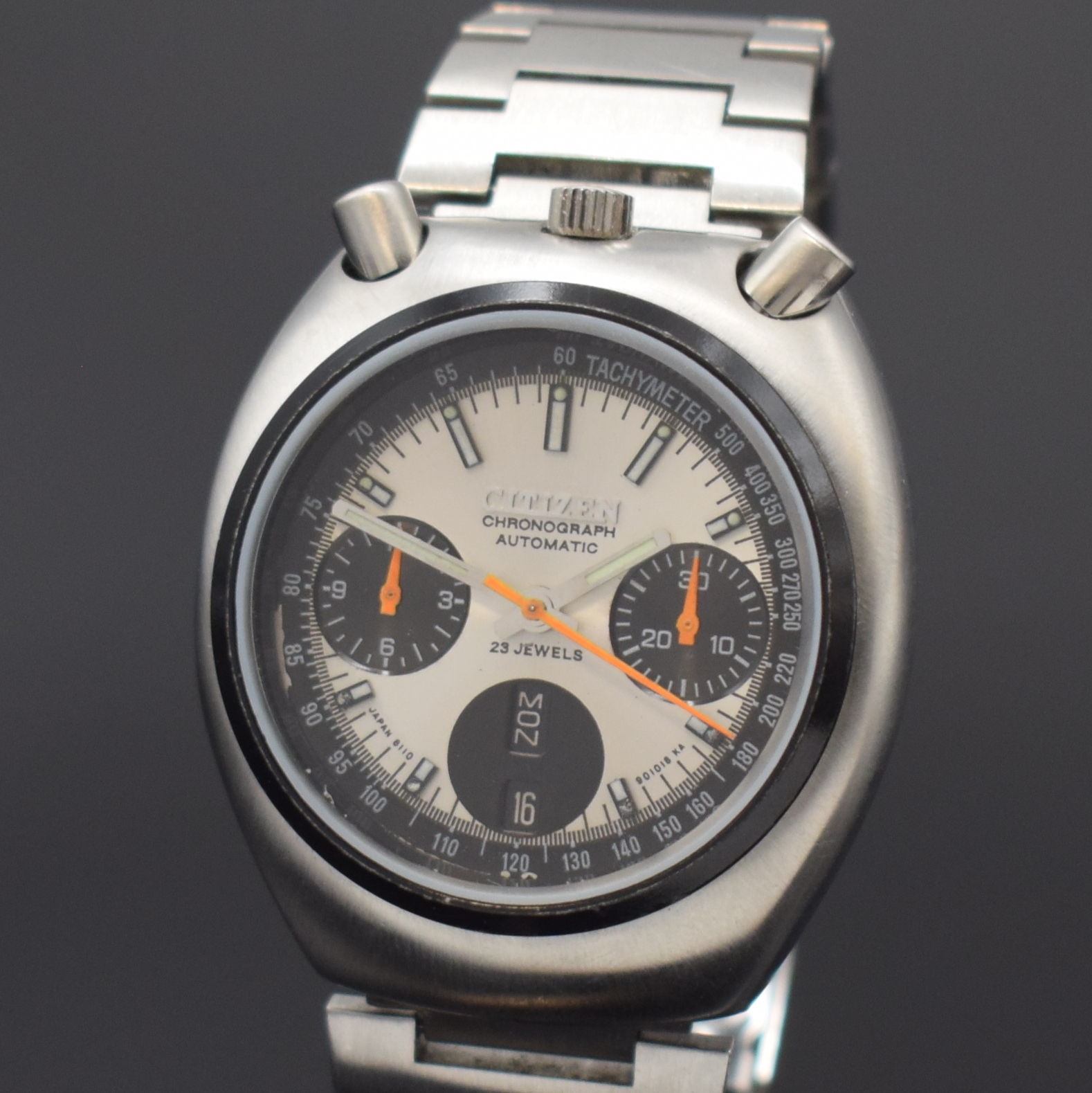 Detail a: CITIZEN Bull Head Armbandchronograph in Stahl Referenz 67-9011, Japan um 1975, Automatik, verschr. Edelstahlgeh. inkl. orig. Gliederband m. ...