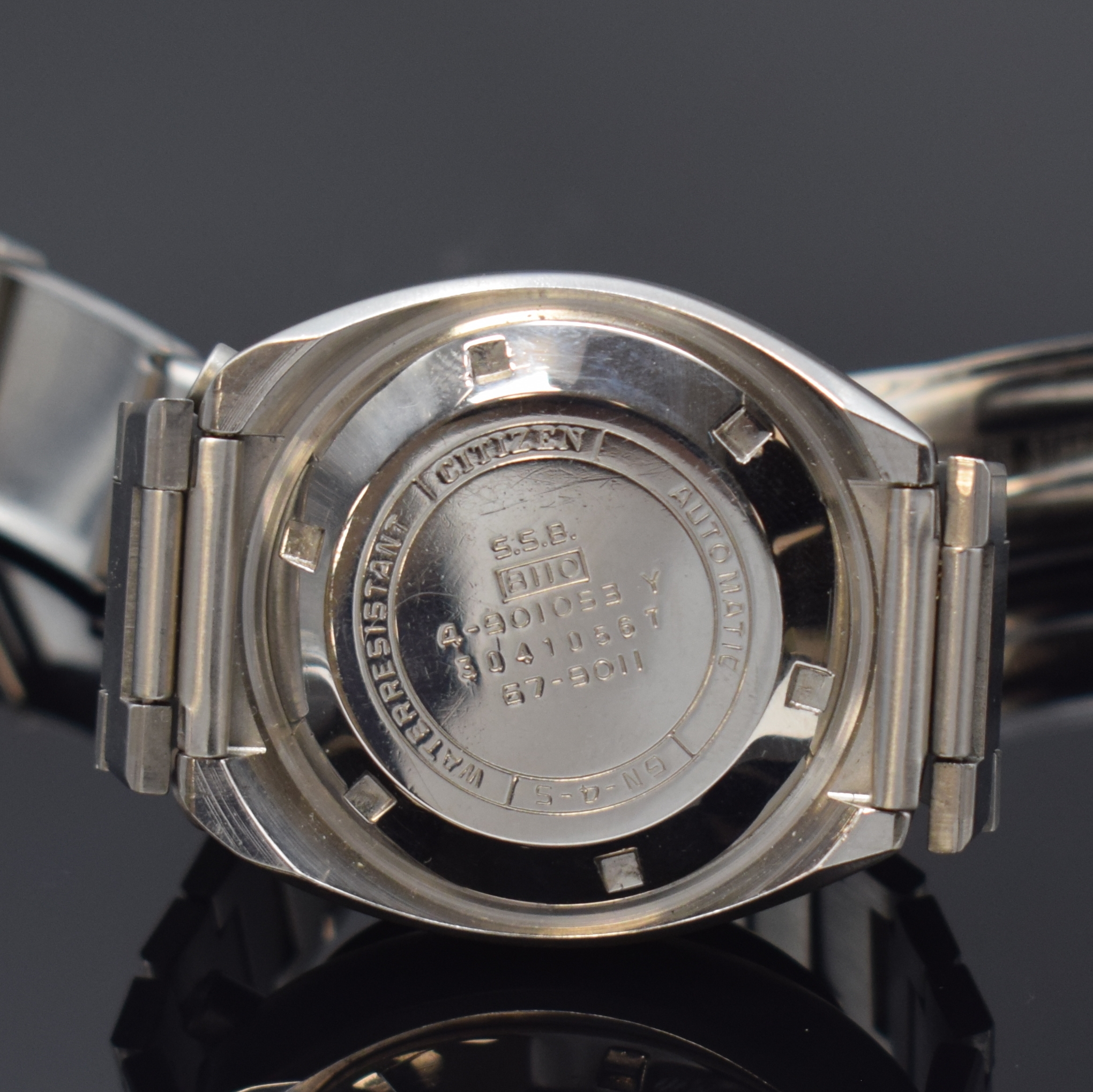 Detail d: CITIZEN Bull Head Armbandchronograph in Stahl Referenz 67-9011, Japan um 1975, Automatik, verschr. Edelstahlgeh. inkl. orig. Gliederband m. ...