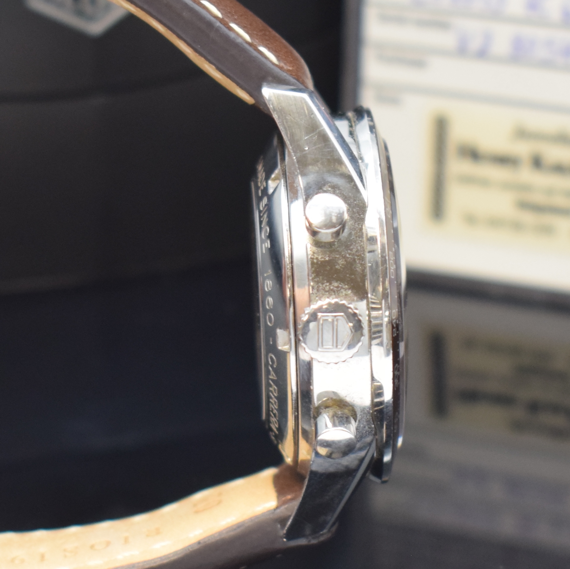 Detail c: TAG HEUER Carrera Calibre 16 Chronograph in Stahl, Schweiz lt. orig. Pap. verk. 2006, Automatik, beids. vergl. Geh., Boden verschr., neutr. Lederband ...